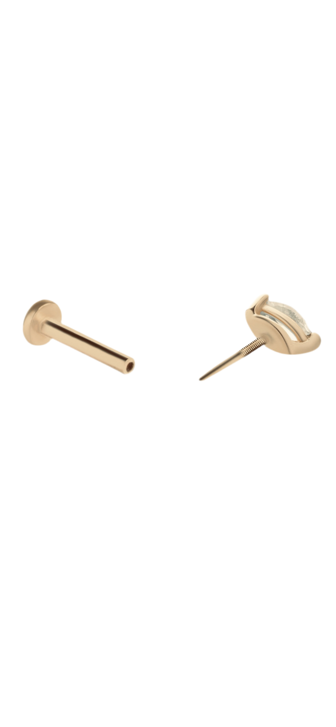 Drop stud piercing earring with clear zircons - 14K Solid Rose Gold