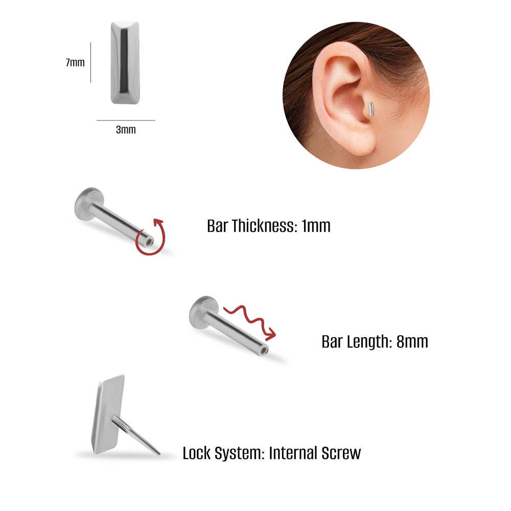 Strip stud piercing earring with - 14K Solid White Gold