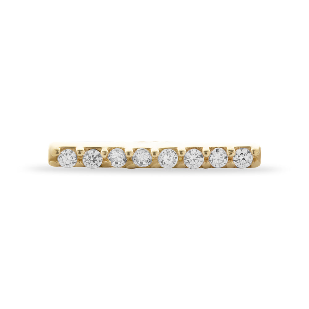 Strip stud piercing earring with clear zircons - 14K Solid Yellow Gold