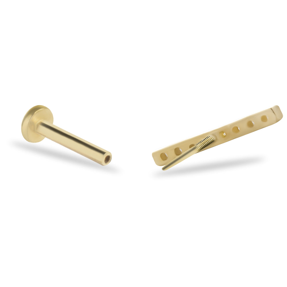 Strip stud piercing earring with clear zircons - 14K Solid Yellow Gold