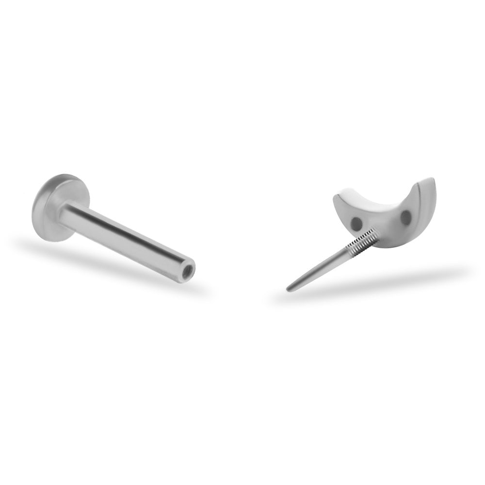 Moon stud piercing earring with clear zircons - 14K Solid White Gold
