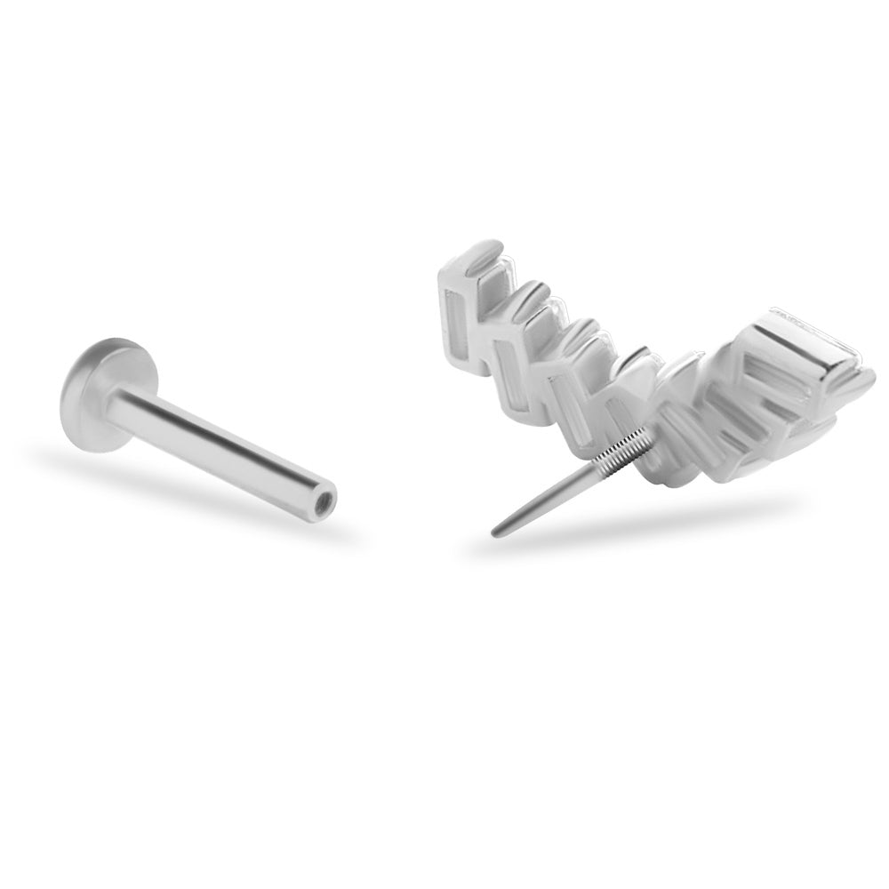 Climber stud piercing earring with clear zircons - 14K Solid White Gold