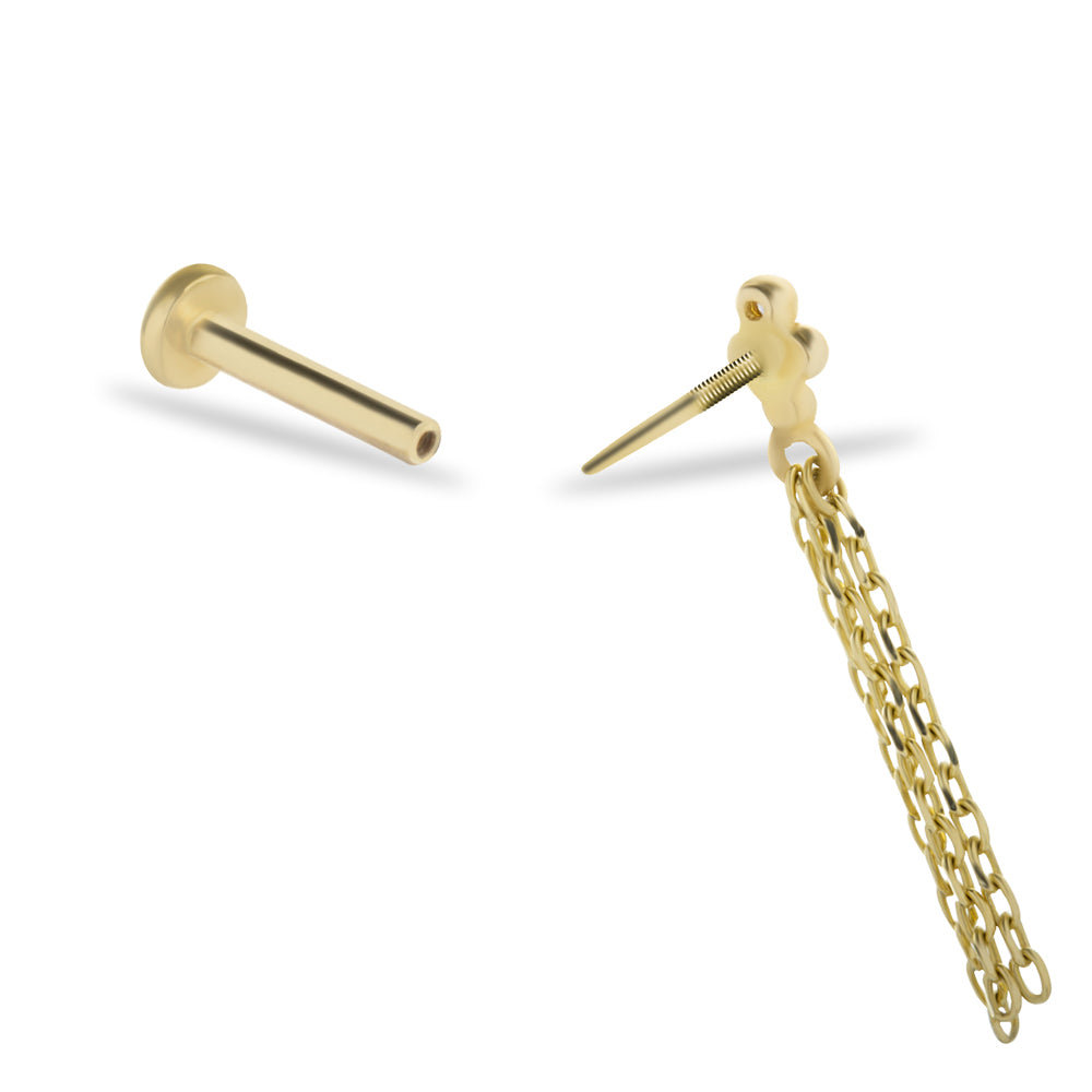 Chine stud piercing earring with clear zircon - 14K Solid Yellow Gold