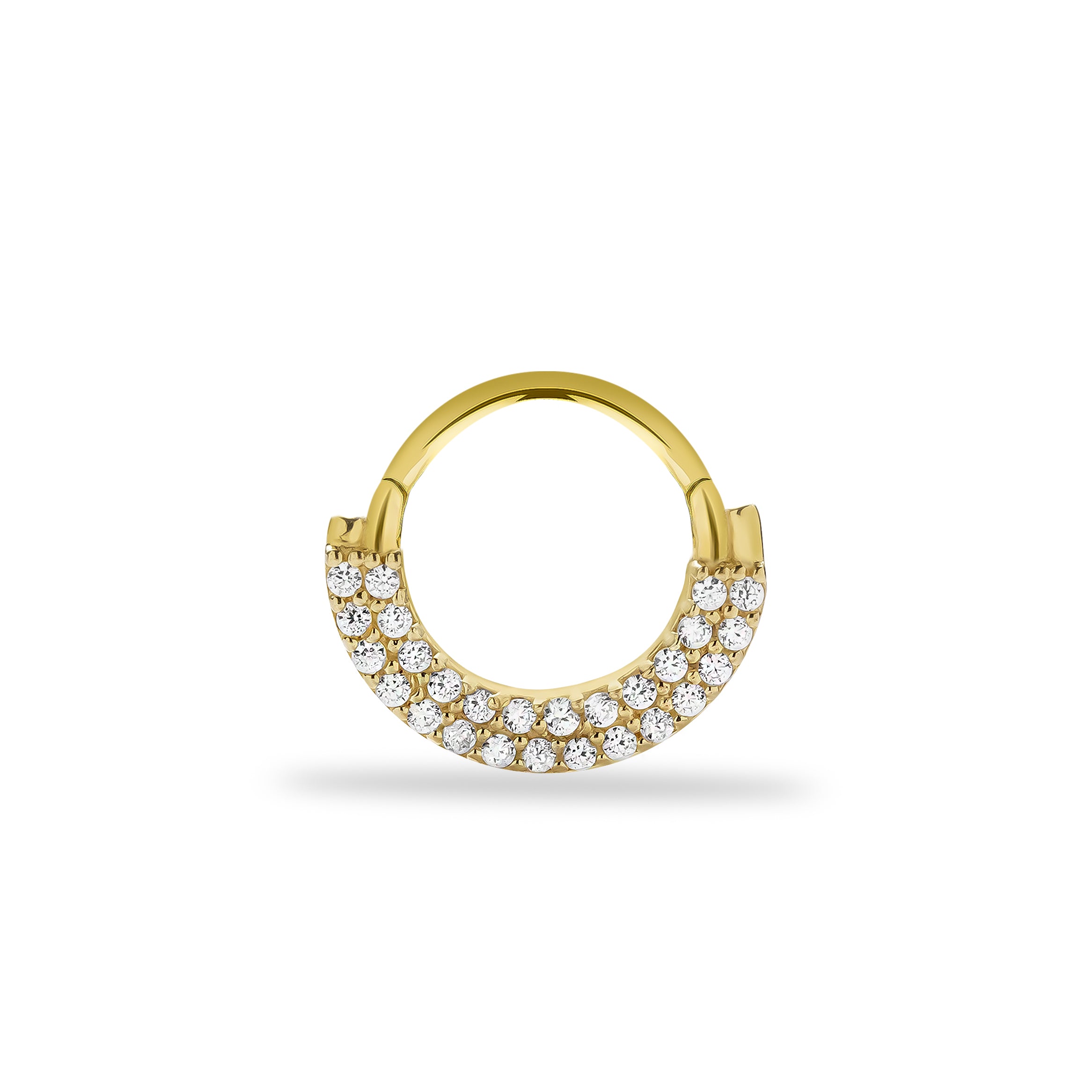 8mm Hoop piercing earring with clear zircons - 14K Solid Yellow Gold