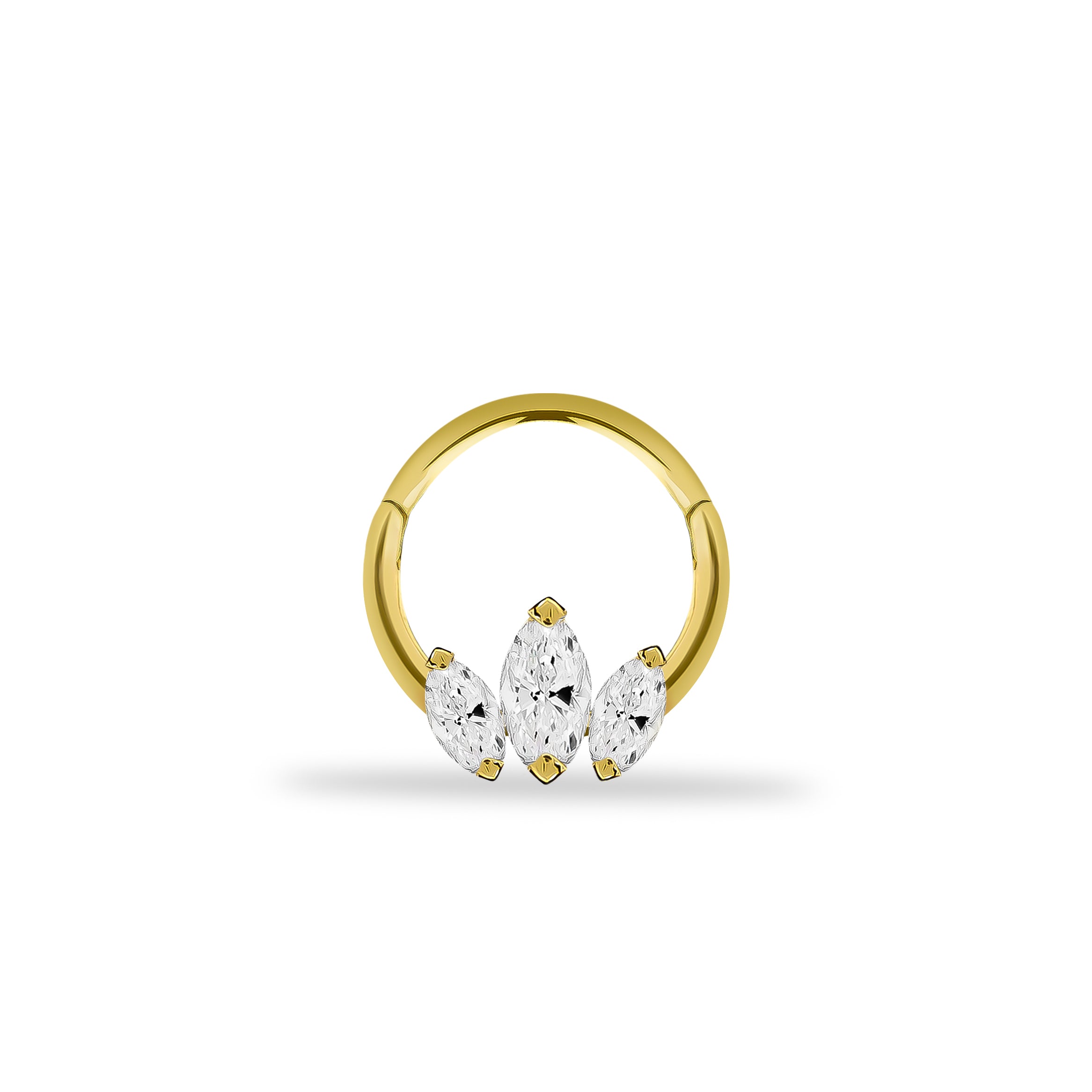 8mm Lotus hoop piercing earring with clear zircons - 14K Solid Yellow Gold
