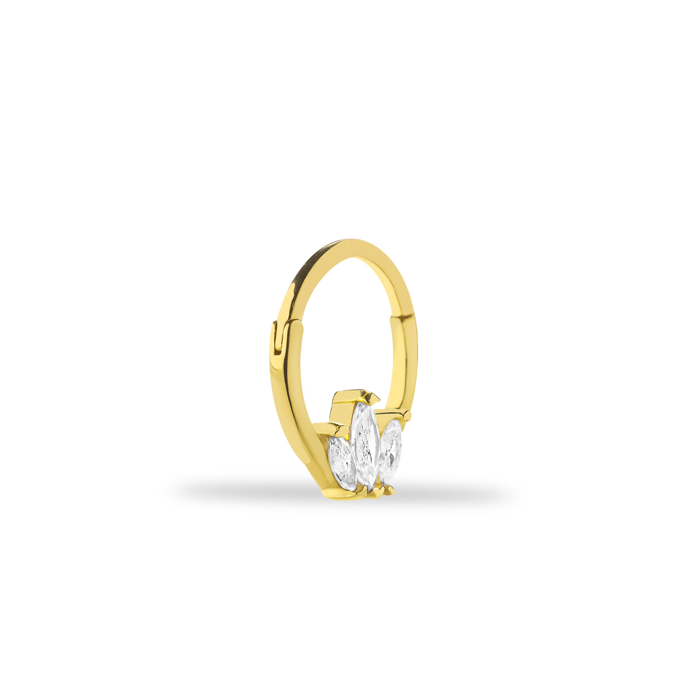 8mm Lotus hoop piercing earring with clear zircons - 14K Solid Yellow Gold