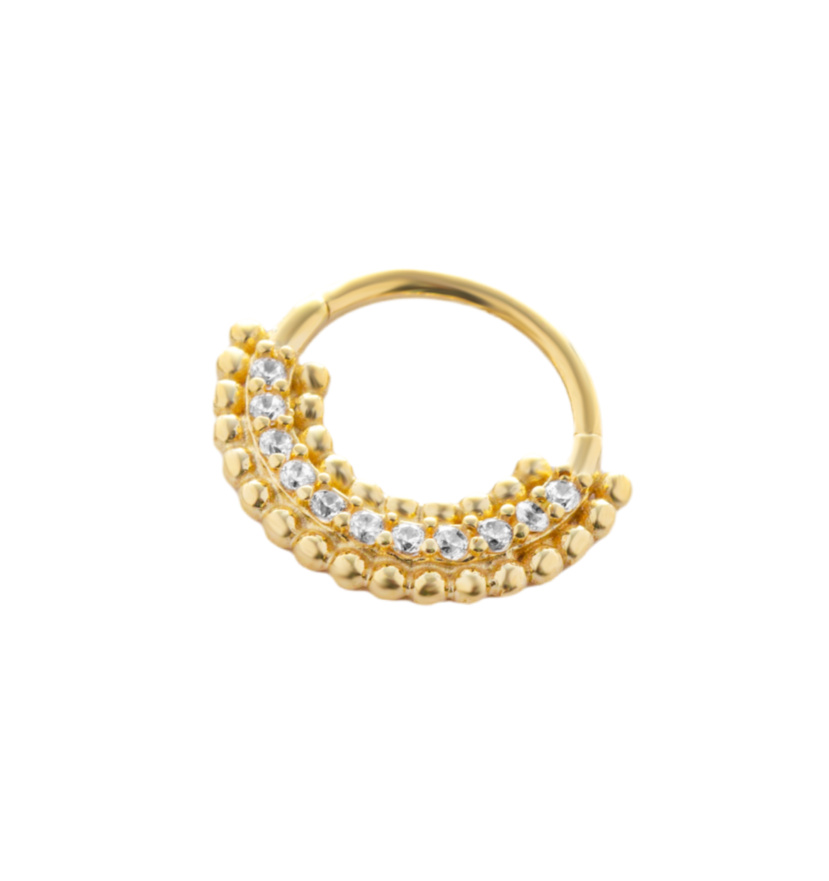8mm Hoop piercing earring with clear zircons - 14K Solid Yellow Gold
