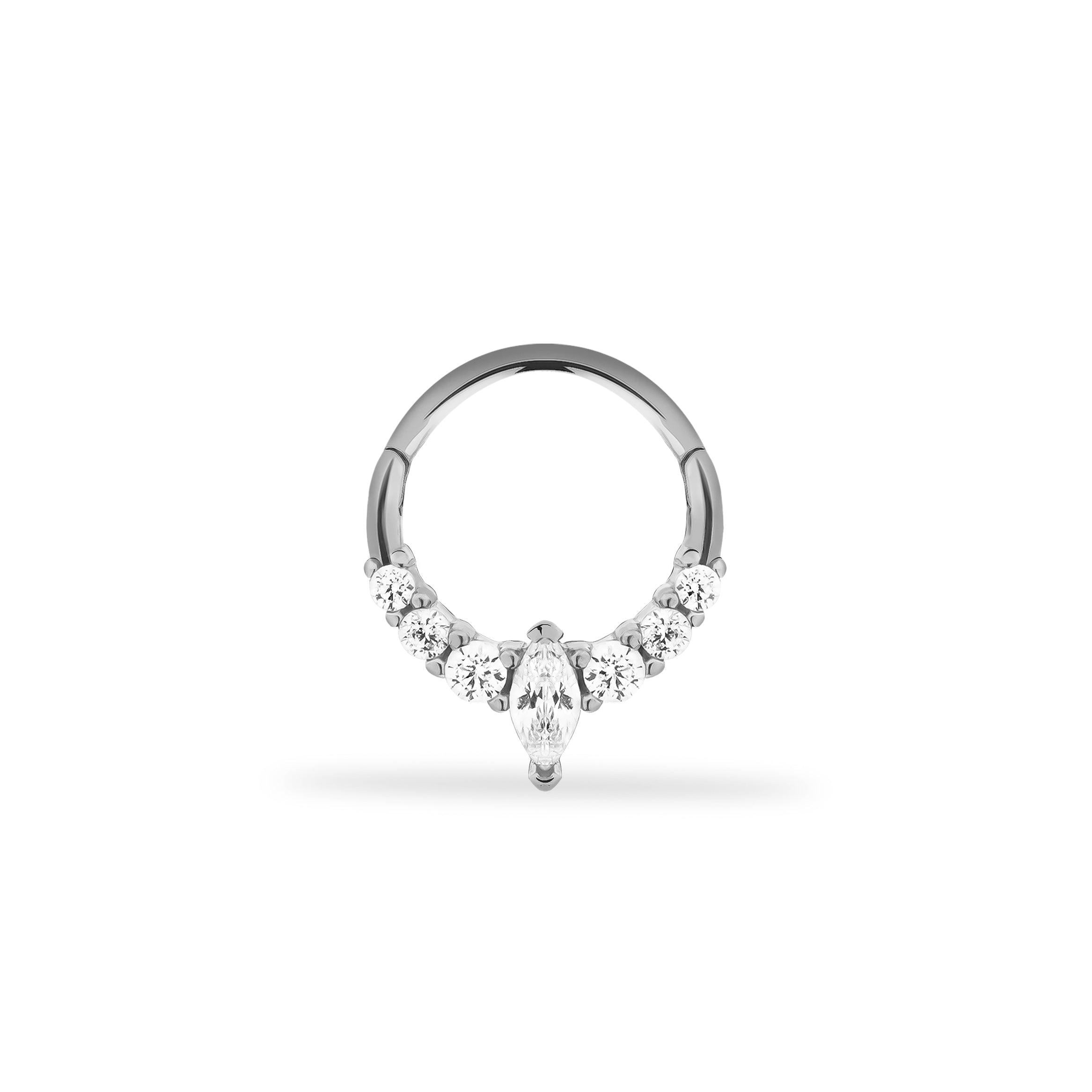 8mm Hoop piercing earring with clear zircons - 14K Solid White Gold