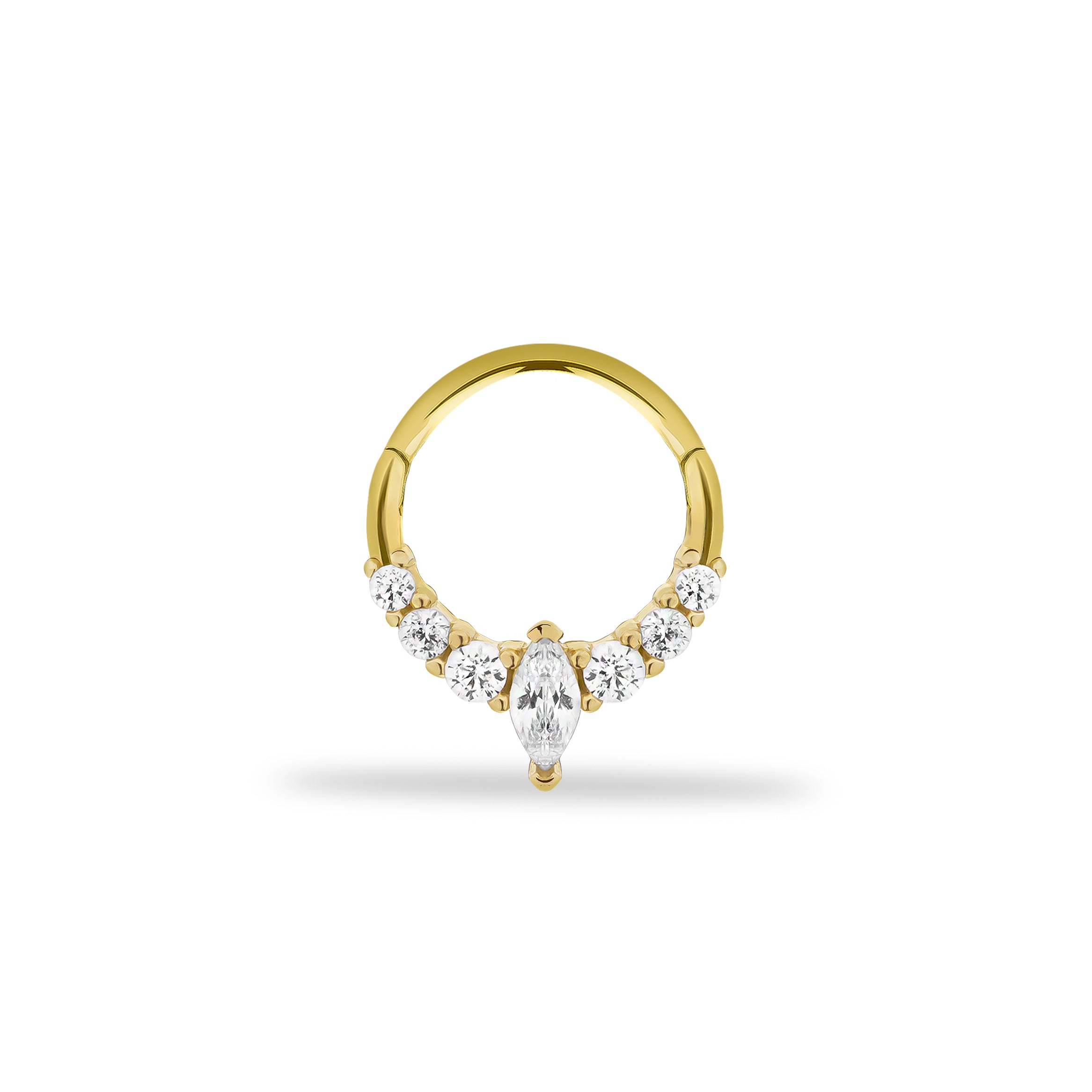 8mm Lotus hoop piercing earring with clear zircons - 14K Solid Yellow Gold