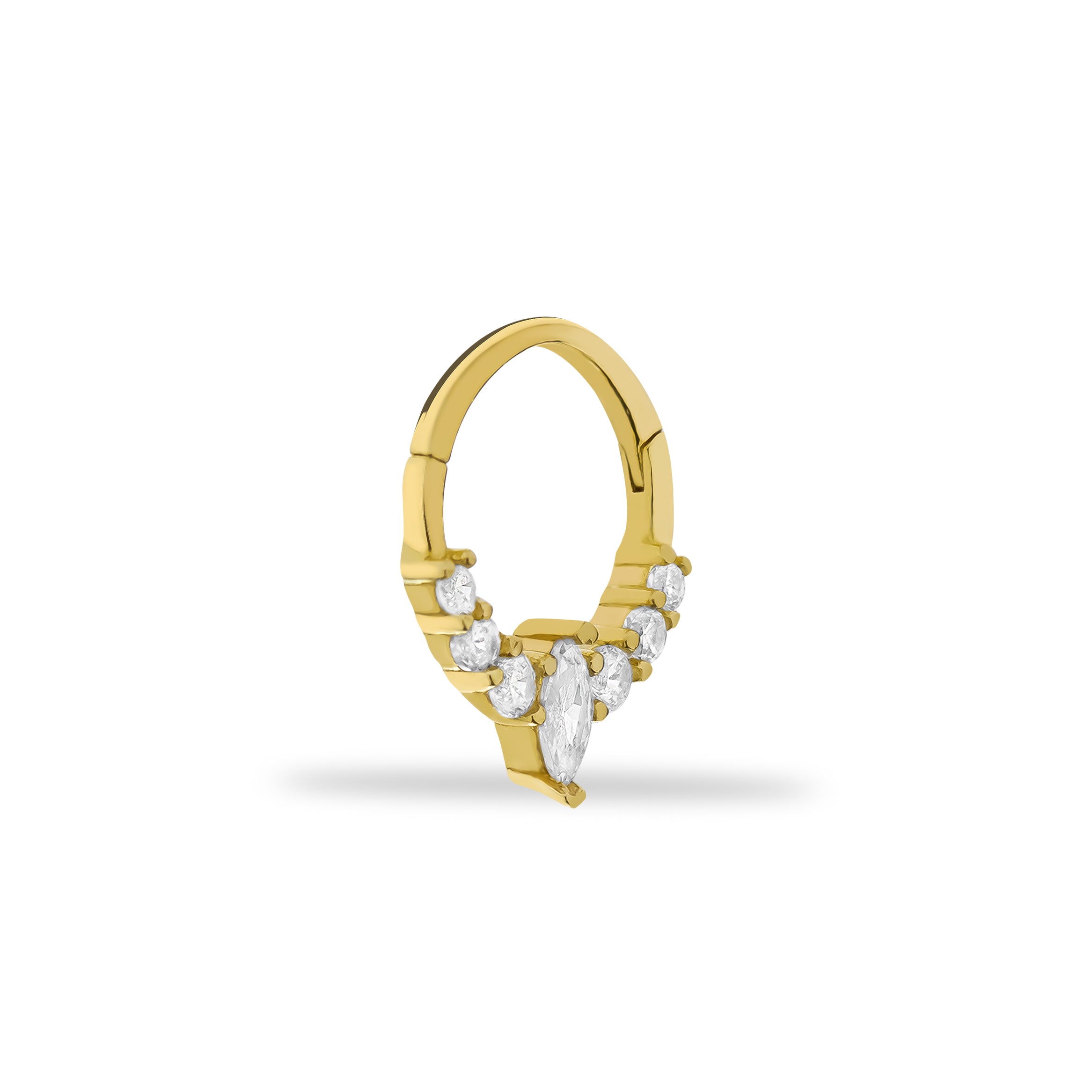 8mm Lotus hoop piercing earring with clear zircons - 14K Solid Yellow Gold