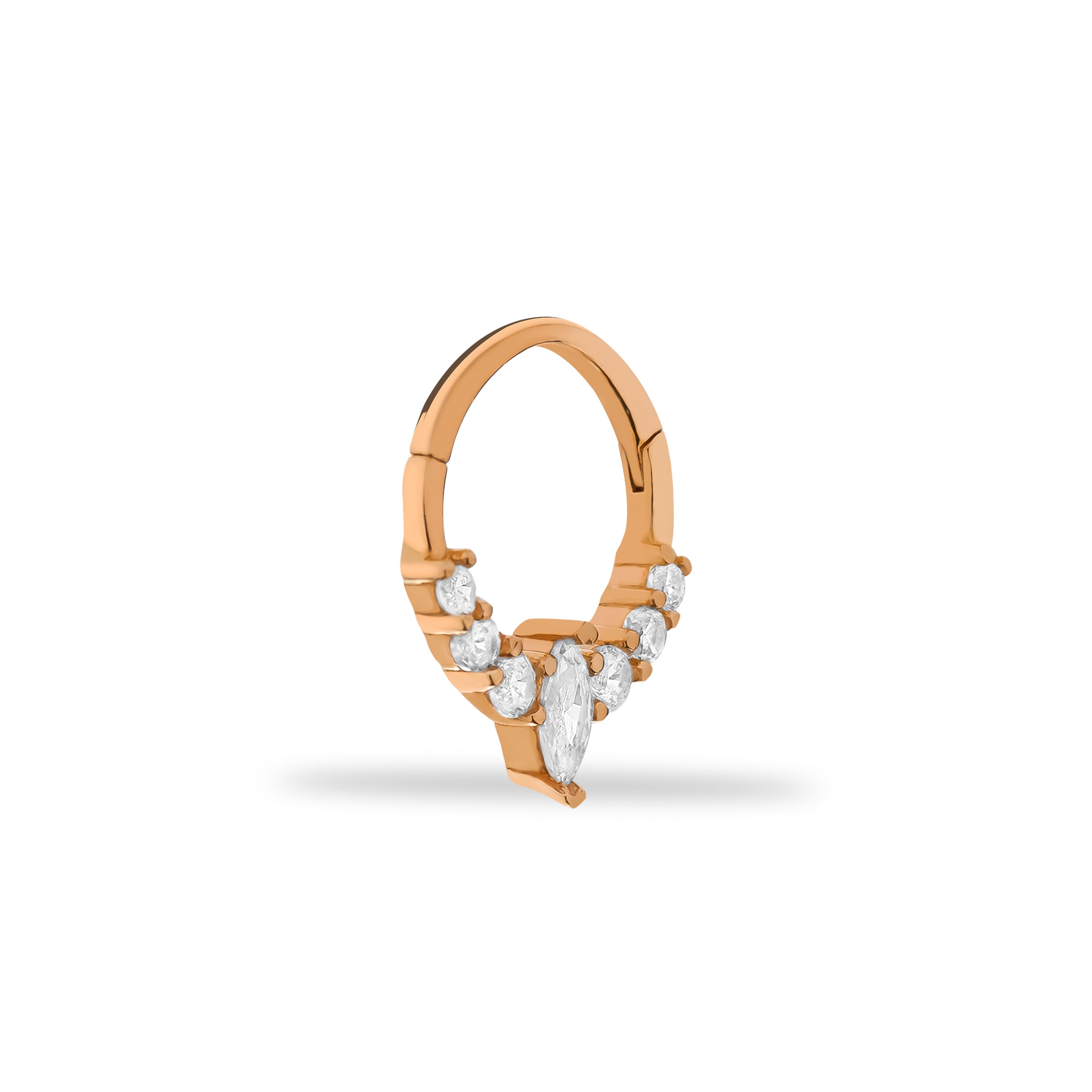 8mm Hoop piercing earring with clear zircons - 14K Solid Rose Gold