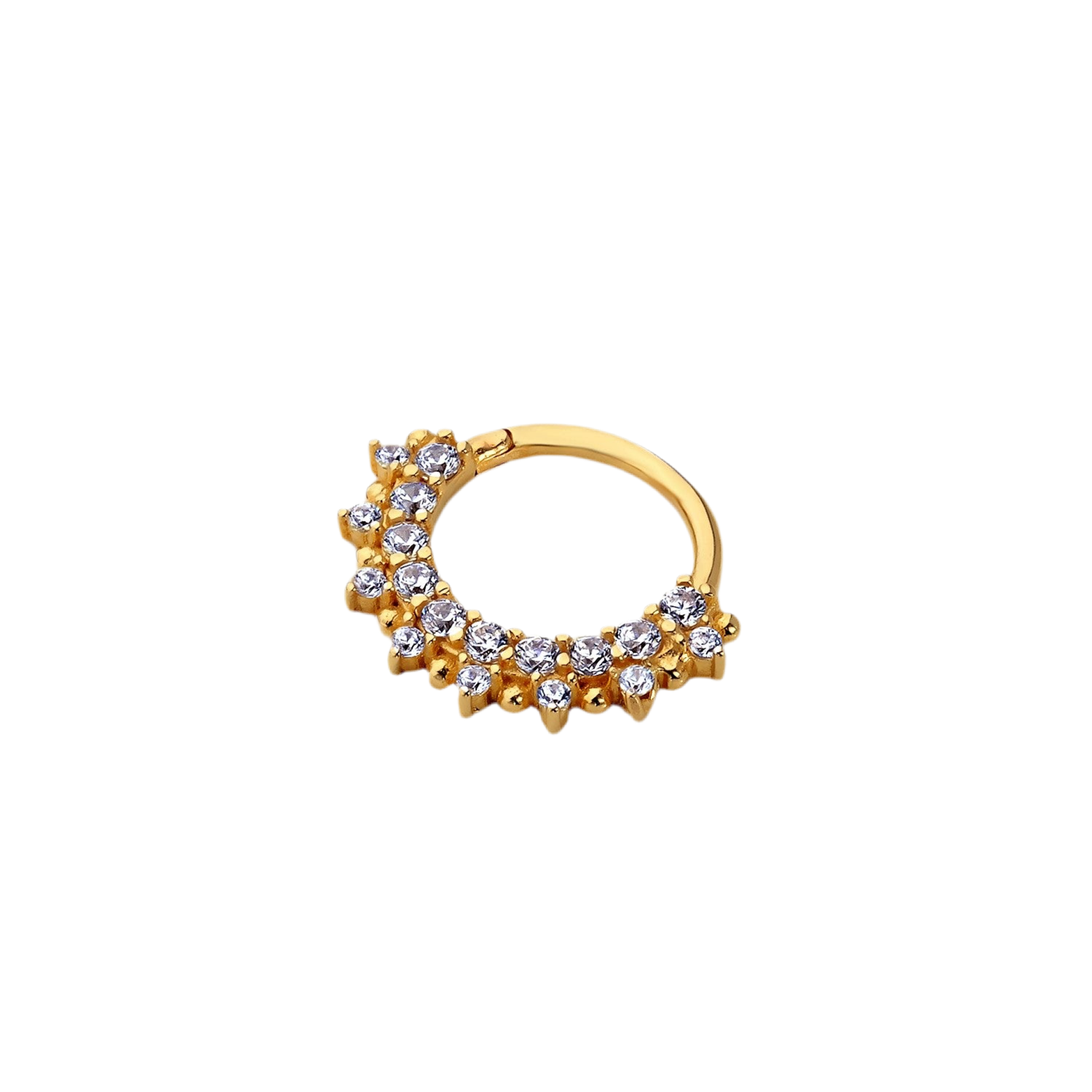 8mm Hoop piercing earring with clear zircons - 14K Solid Yellow Gold