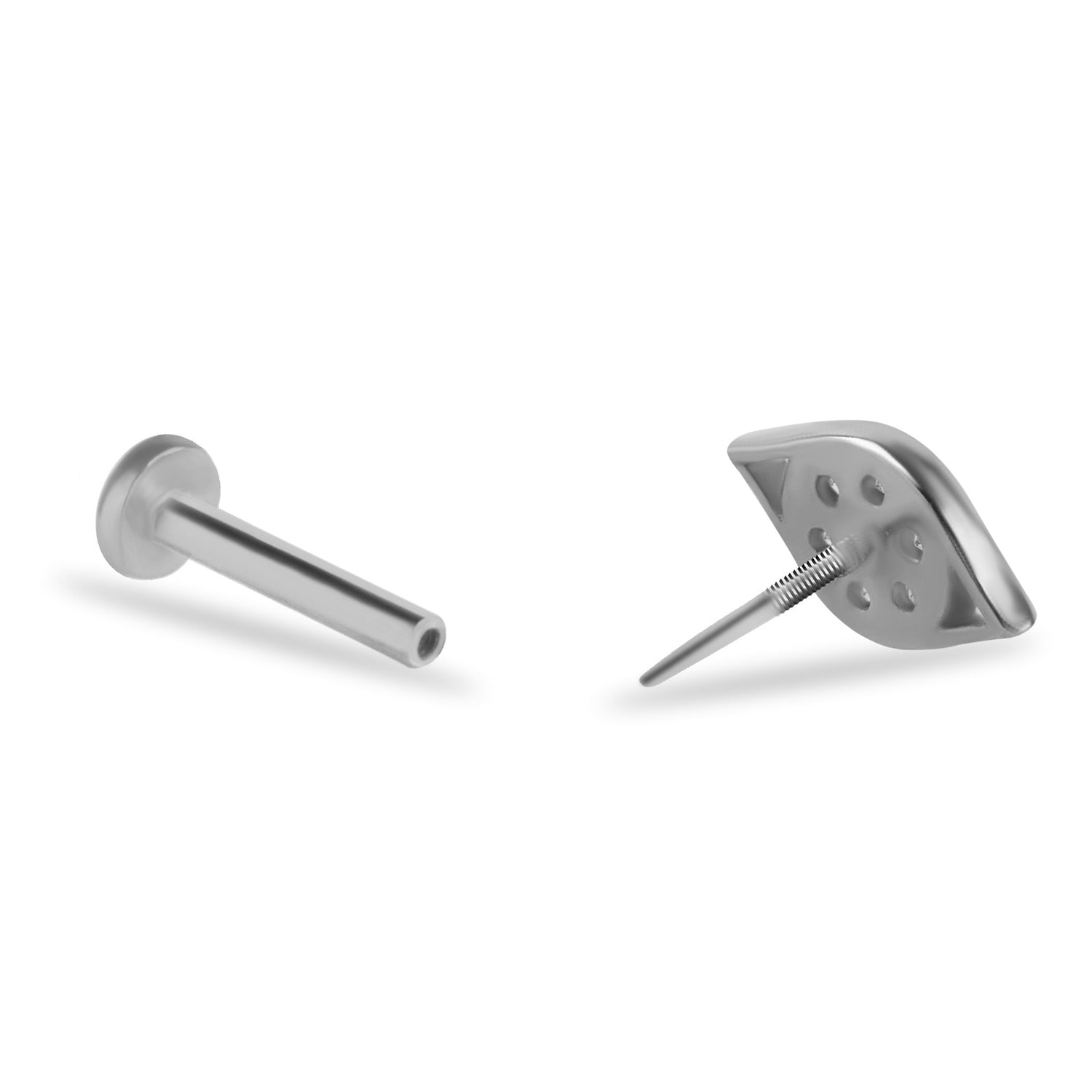 Marquis stud piercing earring with clear zircons - 14K Solid White Gold