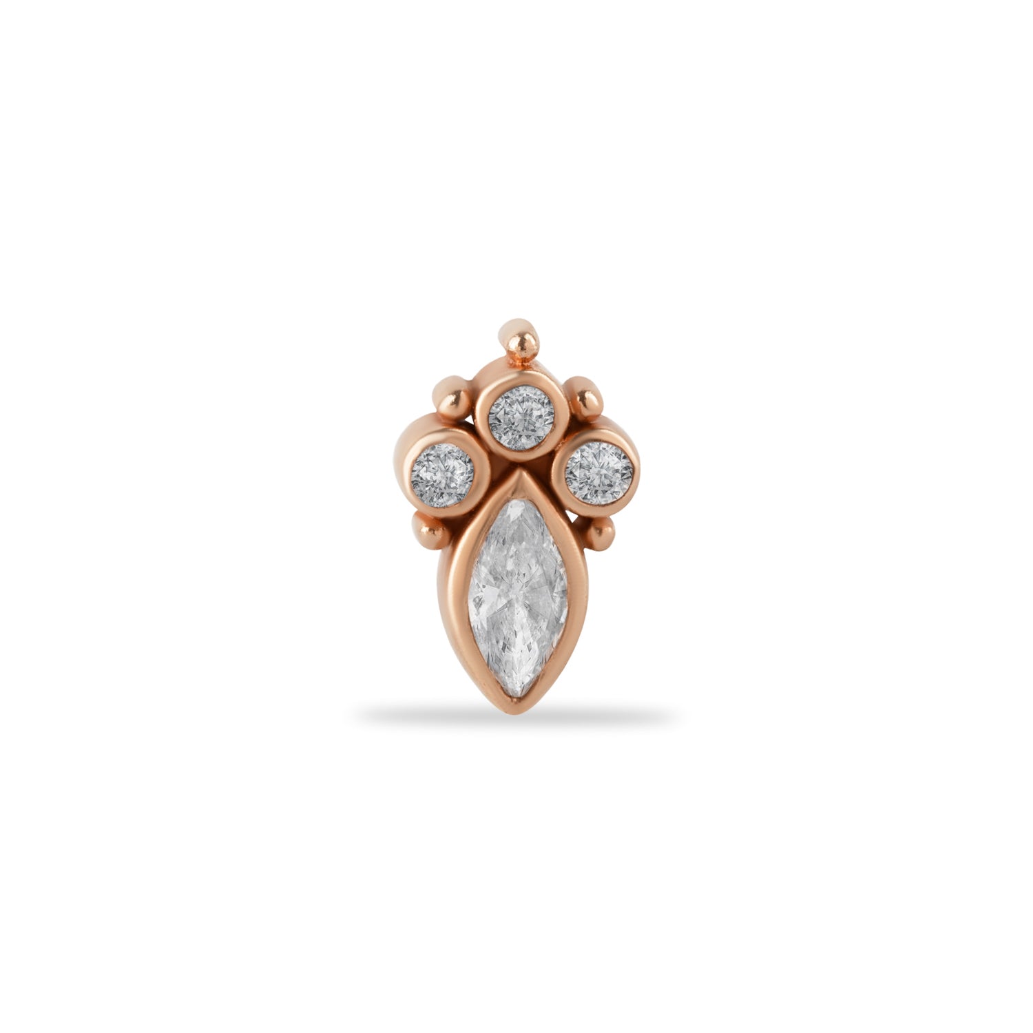Stud piercing earring with clear zircons - 14K Solid Rose Gold