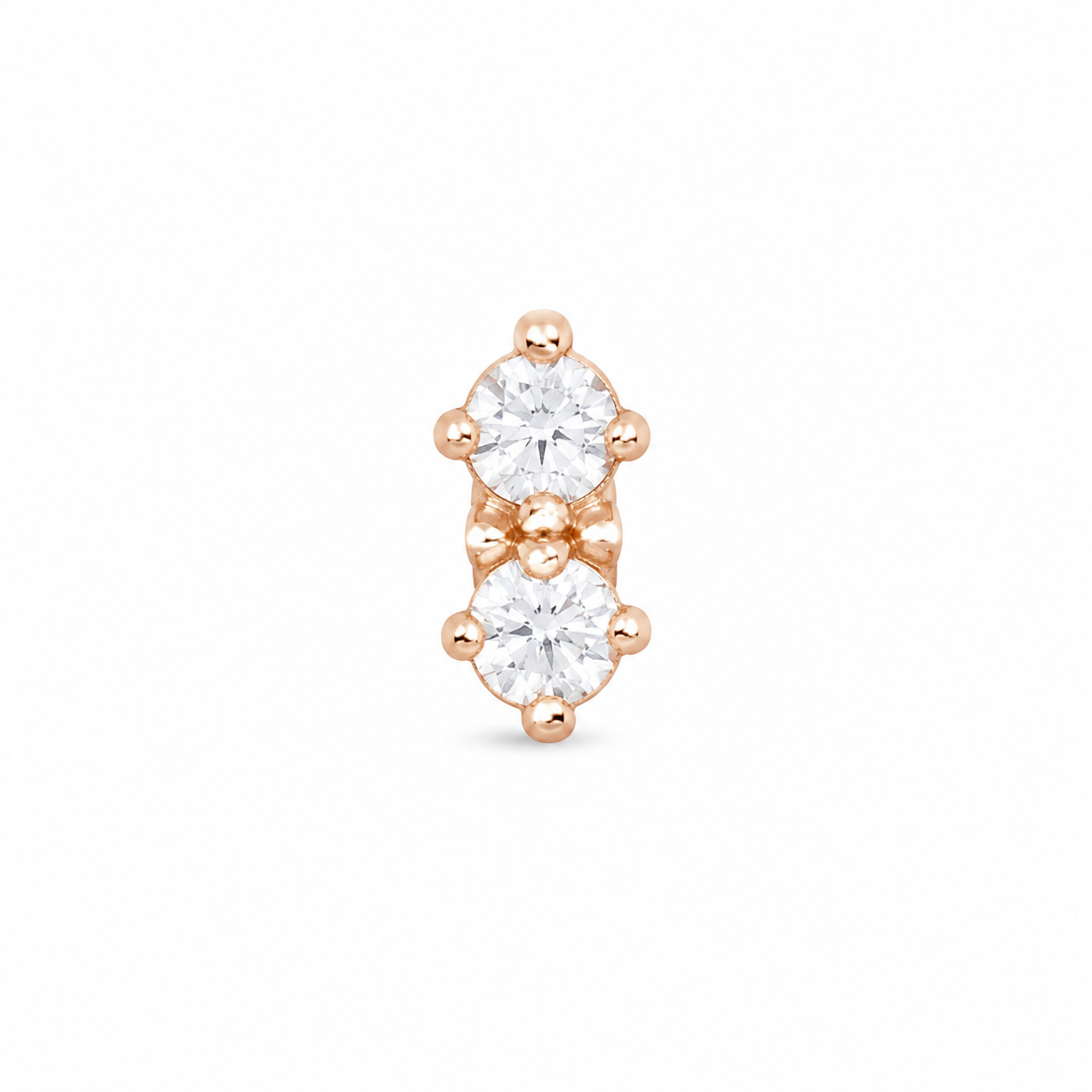 Stud piercing earring with clear zircons - 14K Solid Yellow Gold