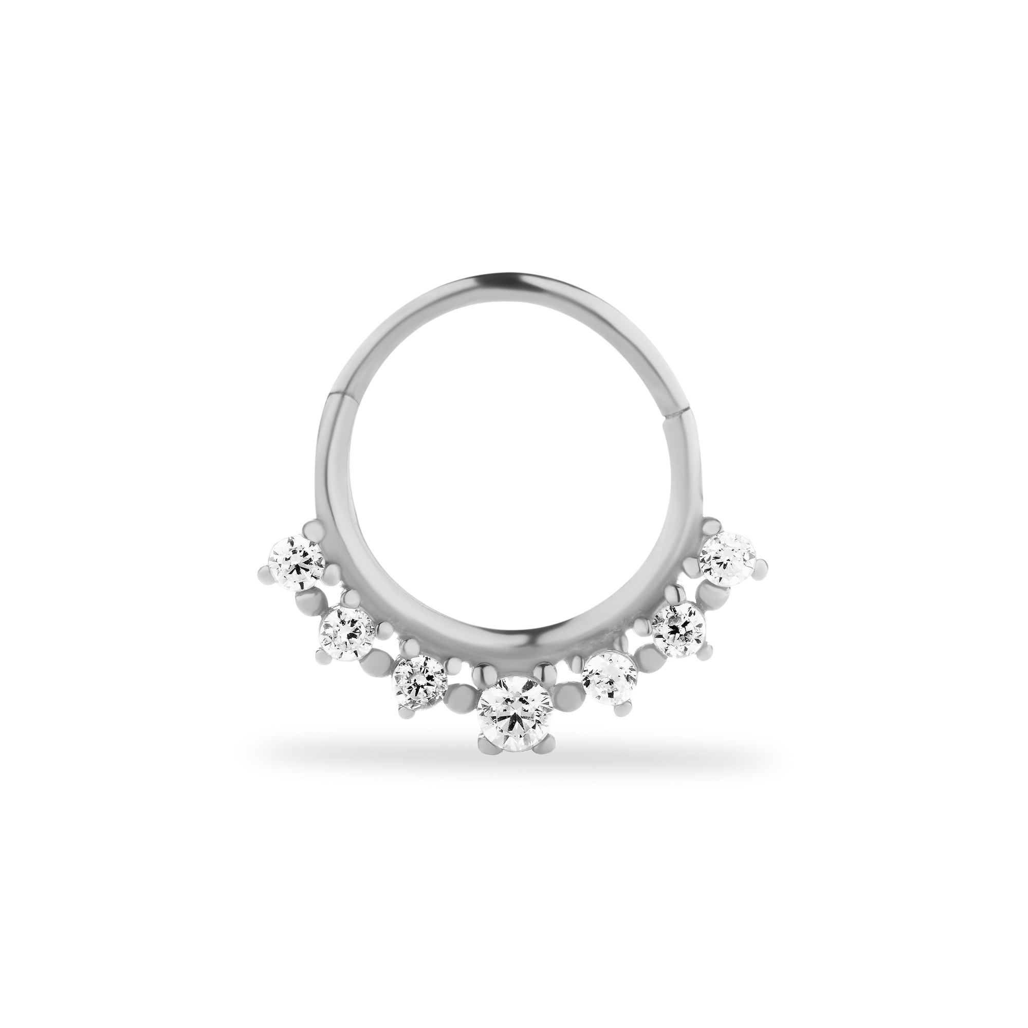 8mm Hoop piercing earring with clear zircons - 14K Solid White Gold