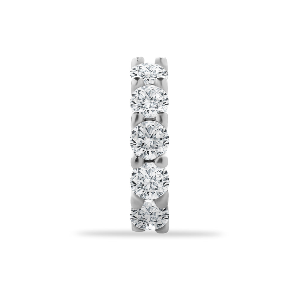 Hoop piercing earring with clear zircons - 14K Solid White Gold