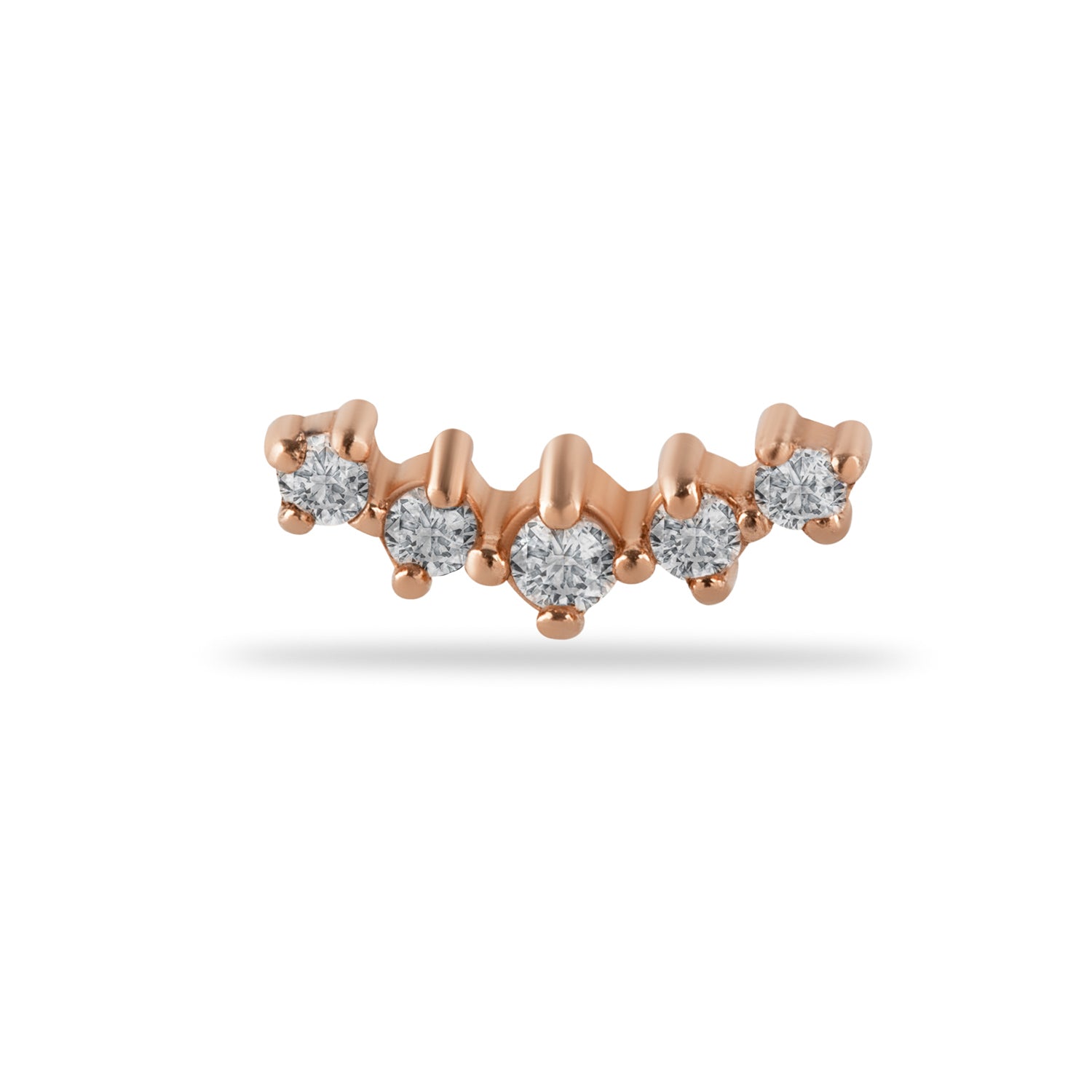Climber stud piercing earring with clear zircons - 14K Solid Rose Gold