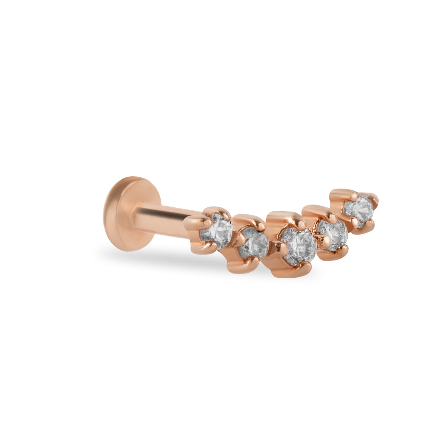 Climber stud piercing earring with clear zircons - 14K Solid Rose Gold