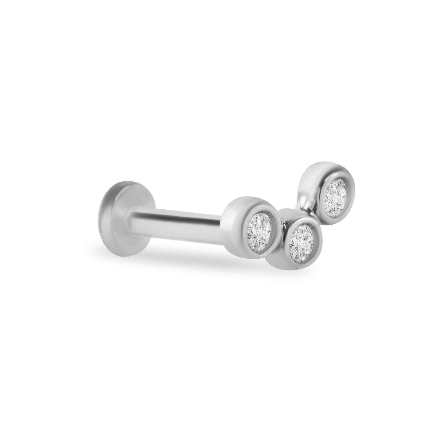 Stud piercing earring with clear zircons - 14K Solid White Gold