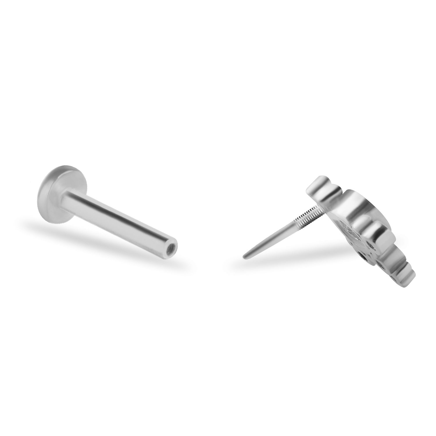 Stud piercing earring with clear zircons - 14K Solid White Gold