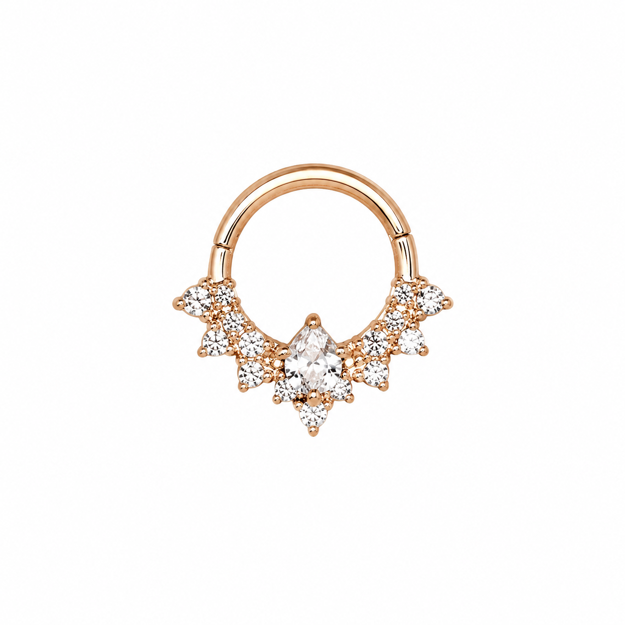 8mm Hoop piercing earring with clear zircons - 14K Solid Rose Gold