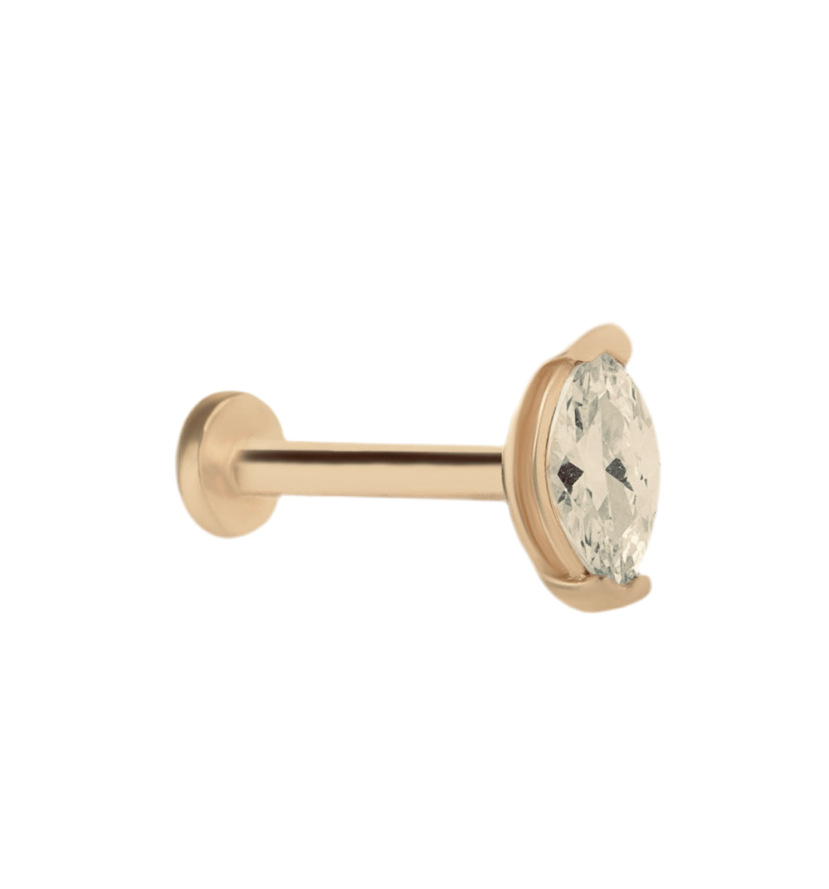 Drop stud piercing earring with clear zircons - 14K Solid Rose Gold