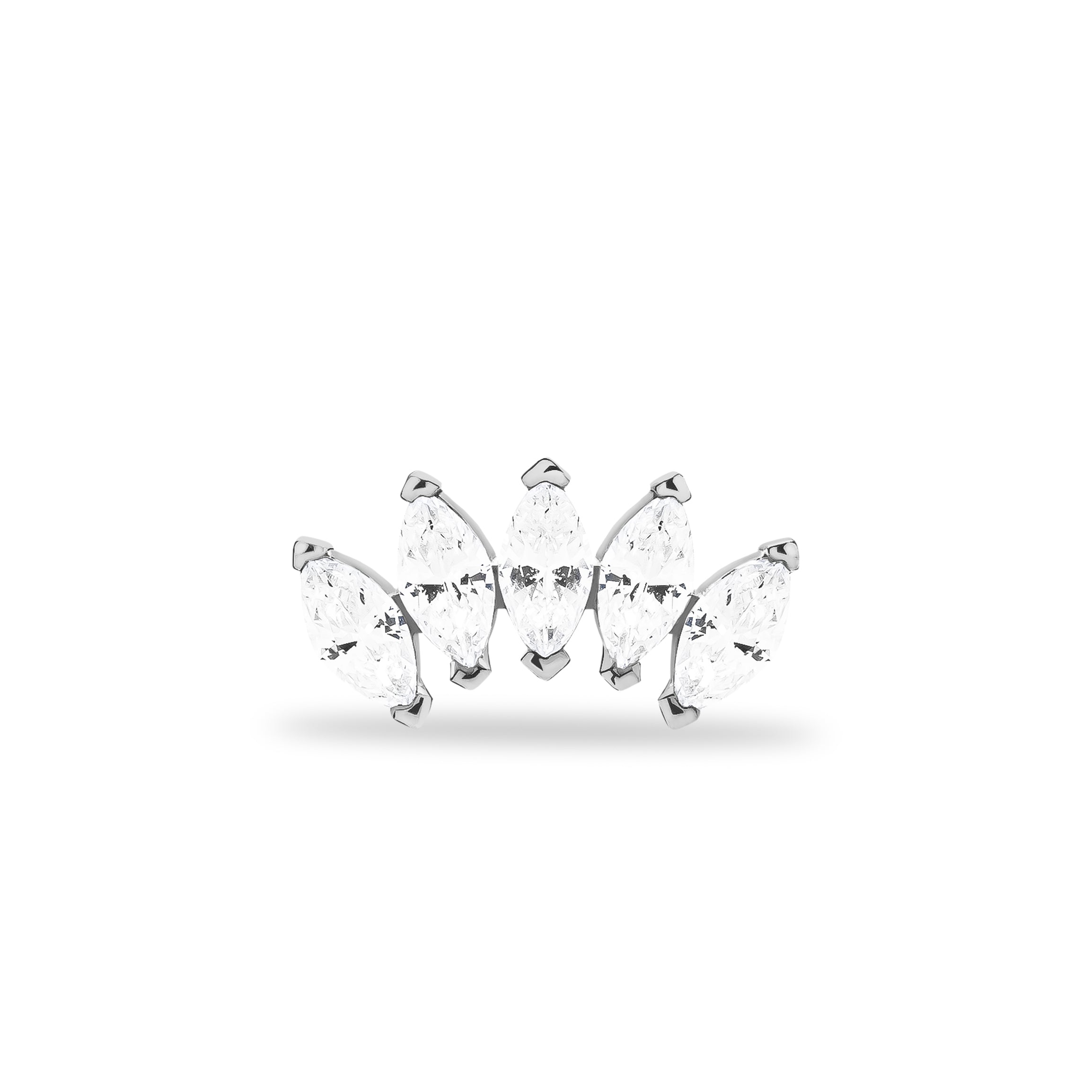 Lotus stud piercing earring with clear zircons - 14K Solid White Gold