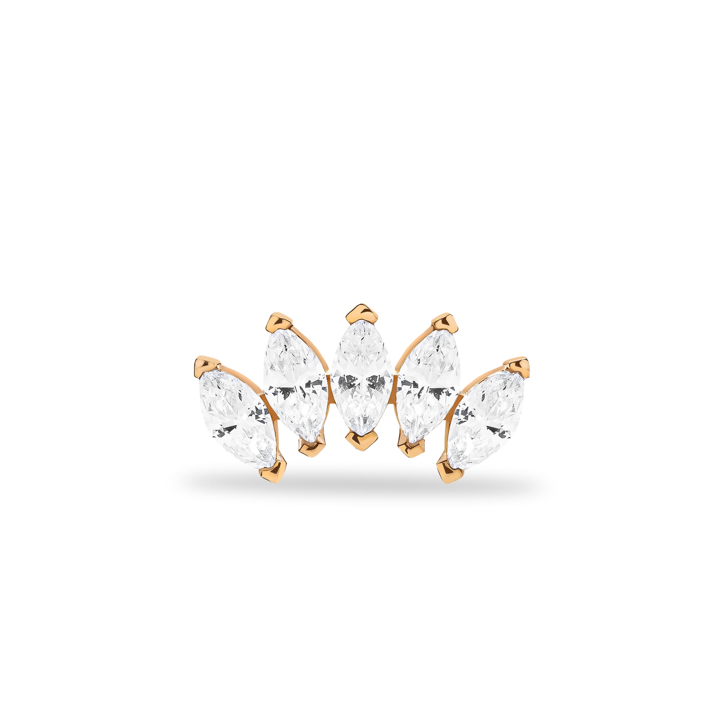 Climber lotus stud piercing earring with clear zircons - 14K Solid Rose Gold