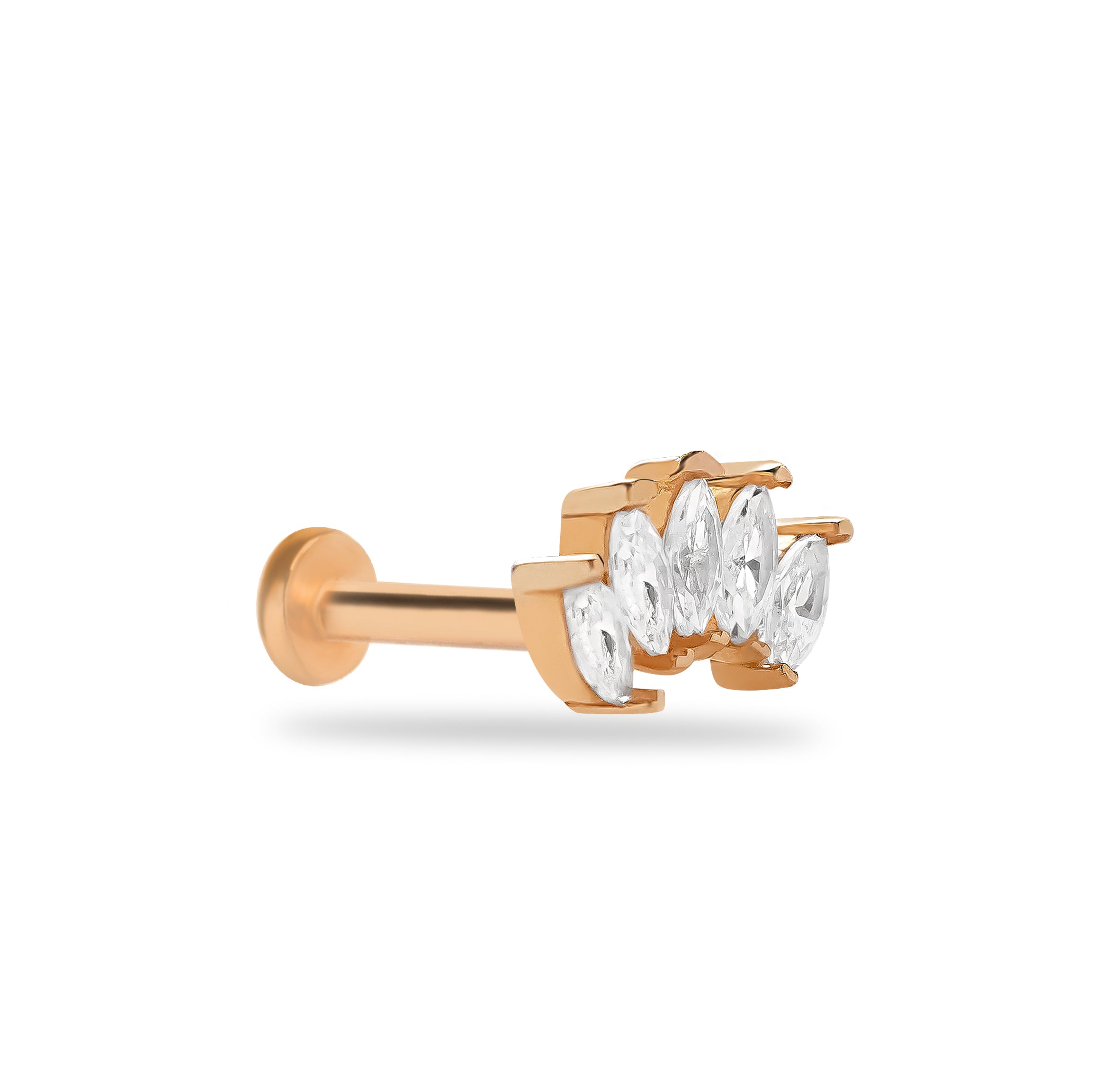 Climber lotus stud piercing earring with clear zircons - 14K Solid Rose Gold