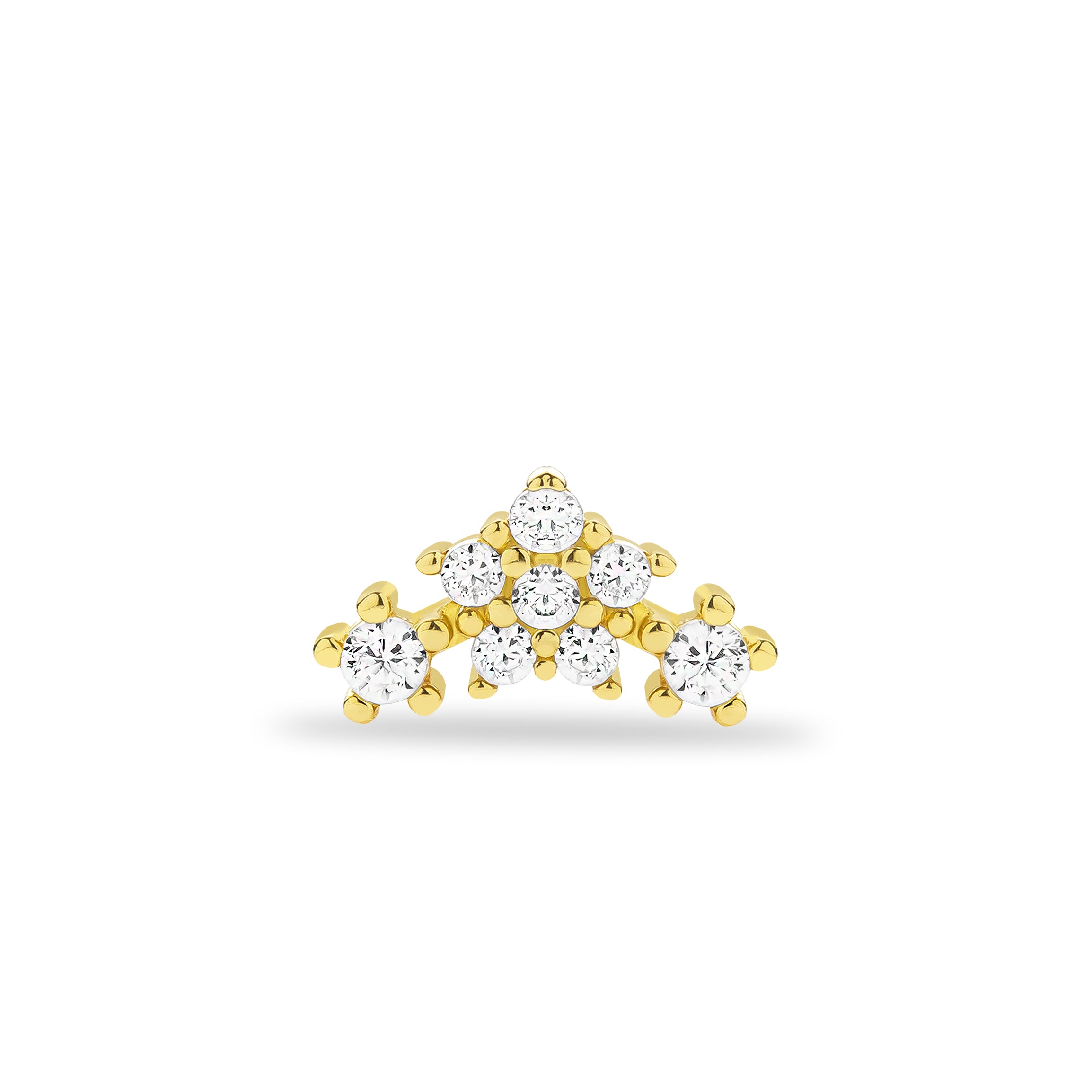 Flower stud piercing earring with clear zircons - 14K Solid Yellow Gold