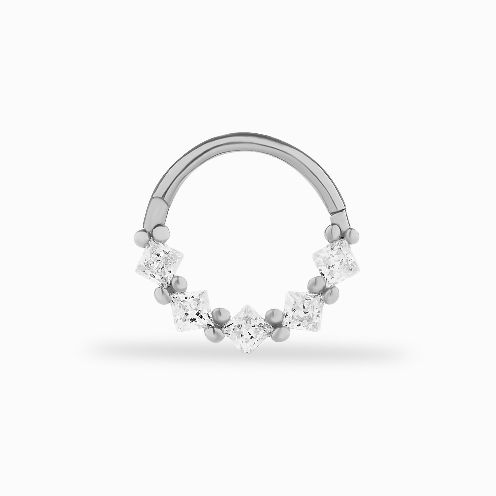 8mm Hoop piercing earring with clear zircons - 14K Solid White Gold