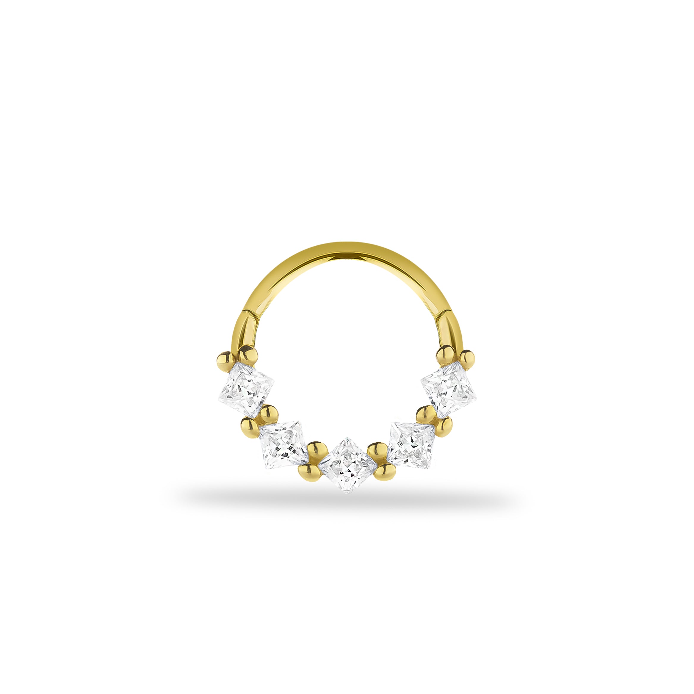 8mm Hoop piercing earring with clear zircons - 14K Solid Yellow Gold