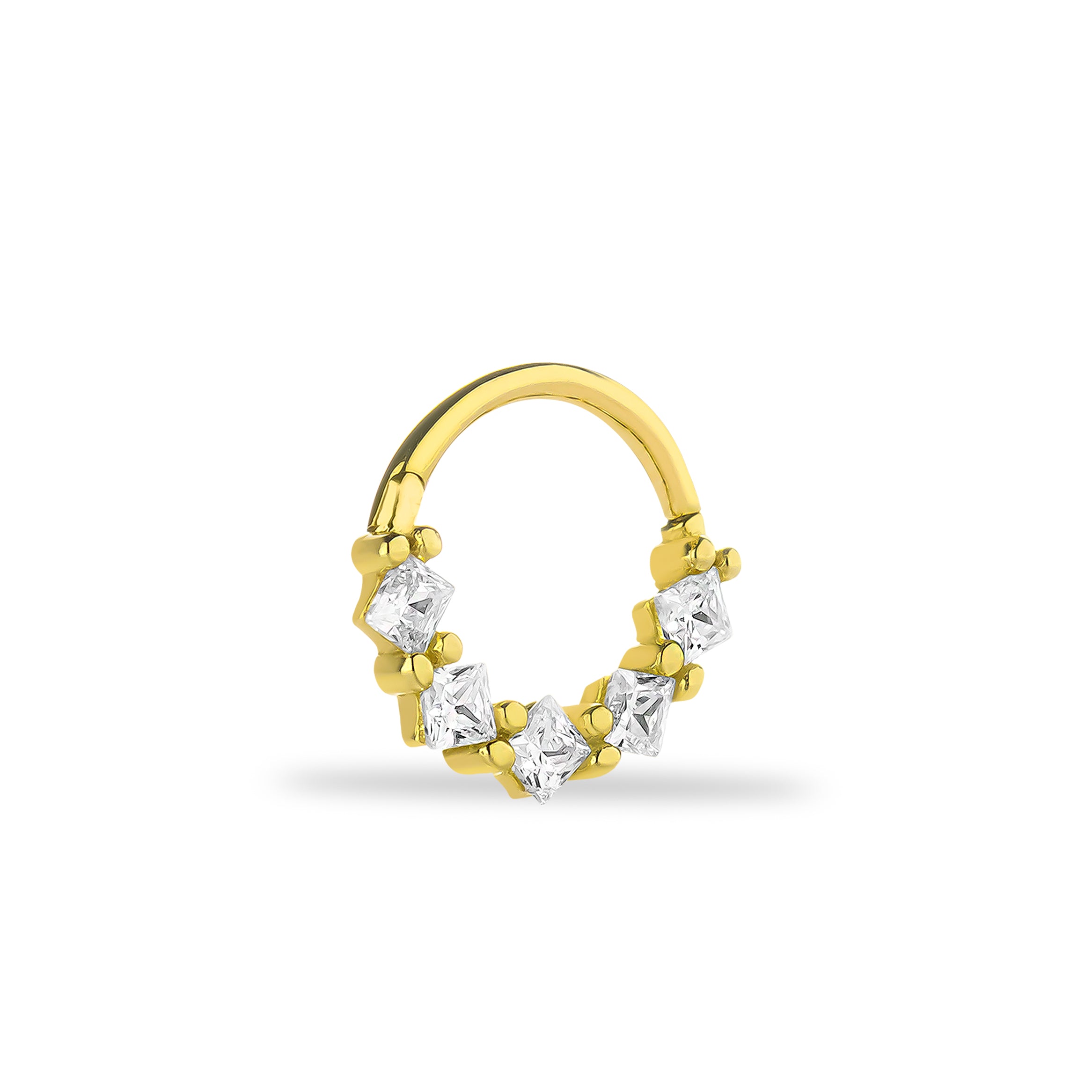 8mm Hoop piercing earring with clear zircons - 14K Solid Yellow Gold