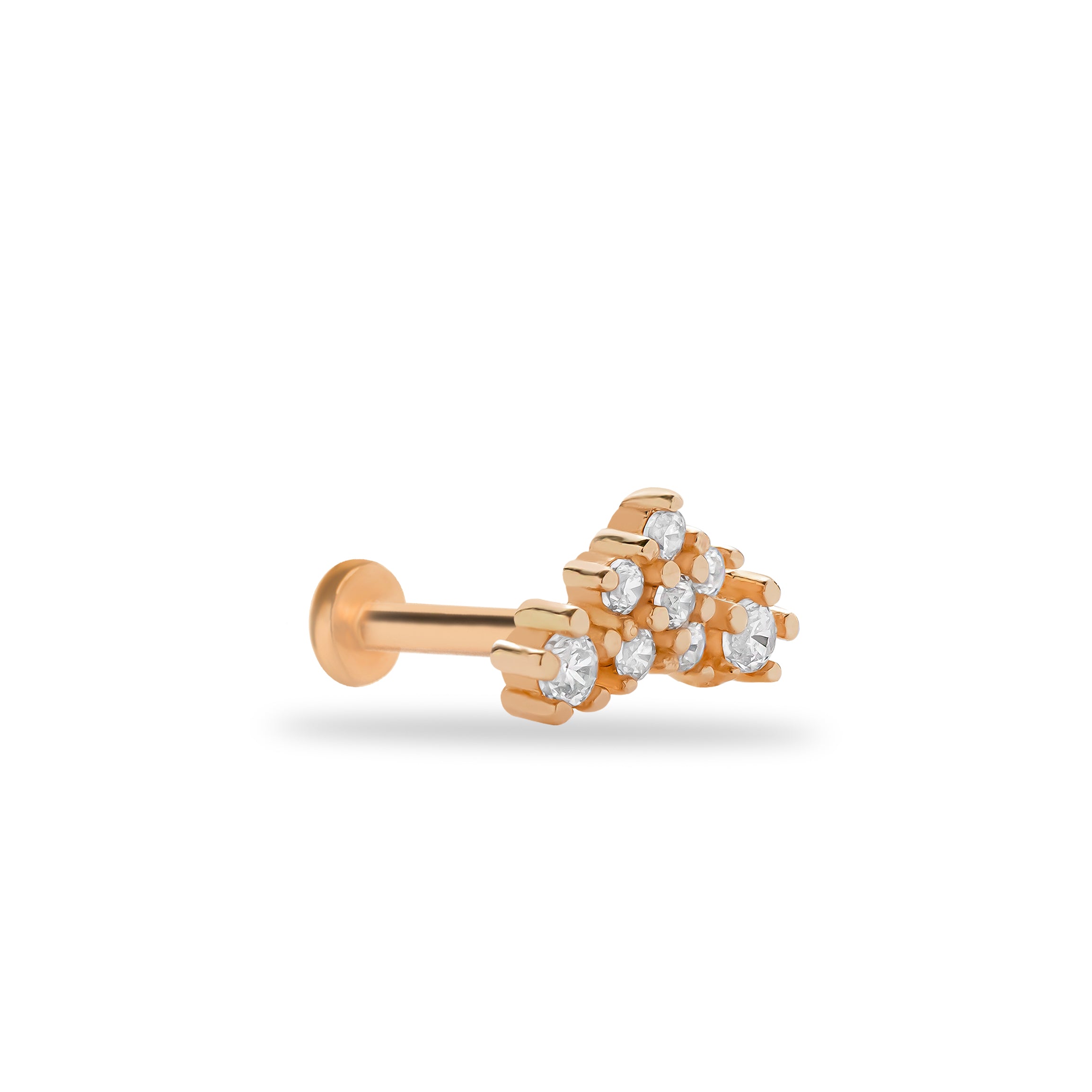 Flower stud piercing earring with clear zircons - 14K Solid Rose Gold
