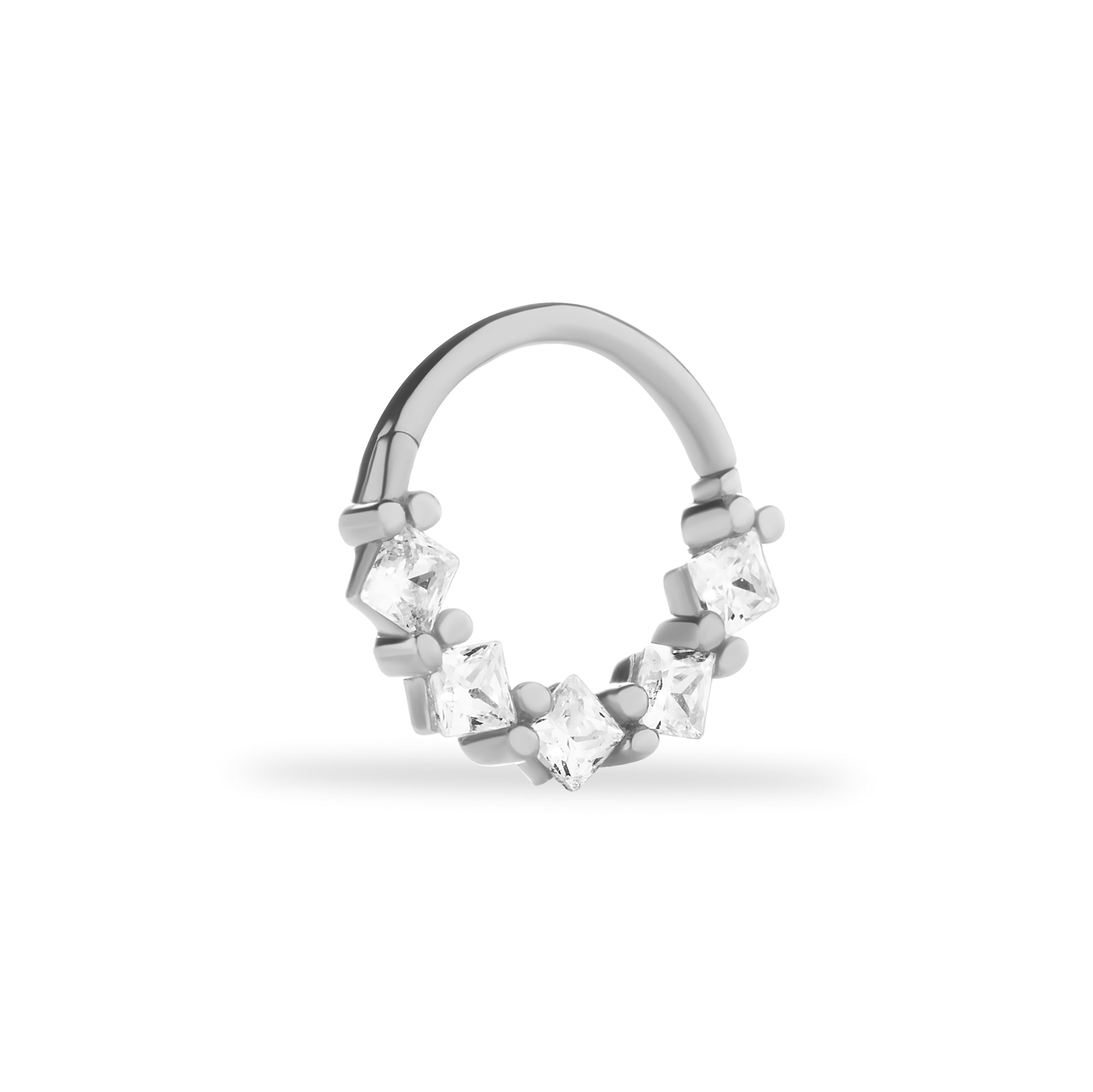 8mm Hoop piercing earring with clear zircons - 14K Solid White Gold