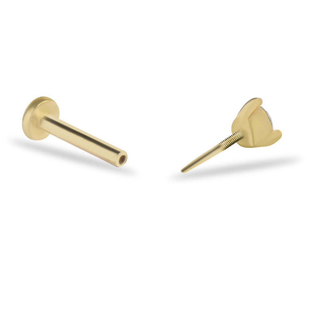 Dot stud piercing earring with clear zircon - 14K Solid Yellow Gold