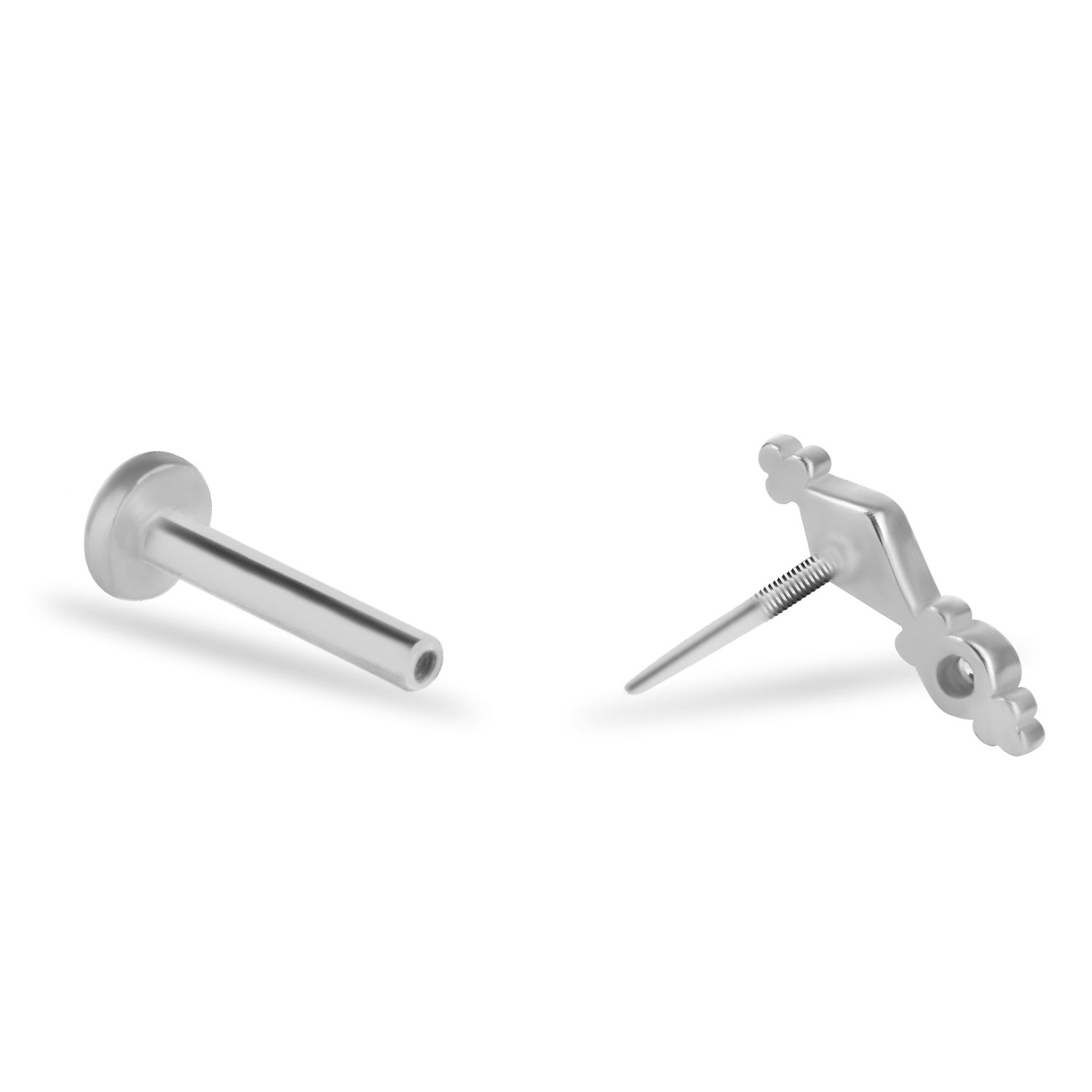 Stud piercing earring with green enamel and clear zircon - 14K Solid White Gold