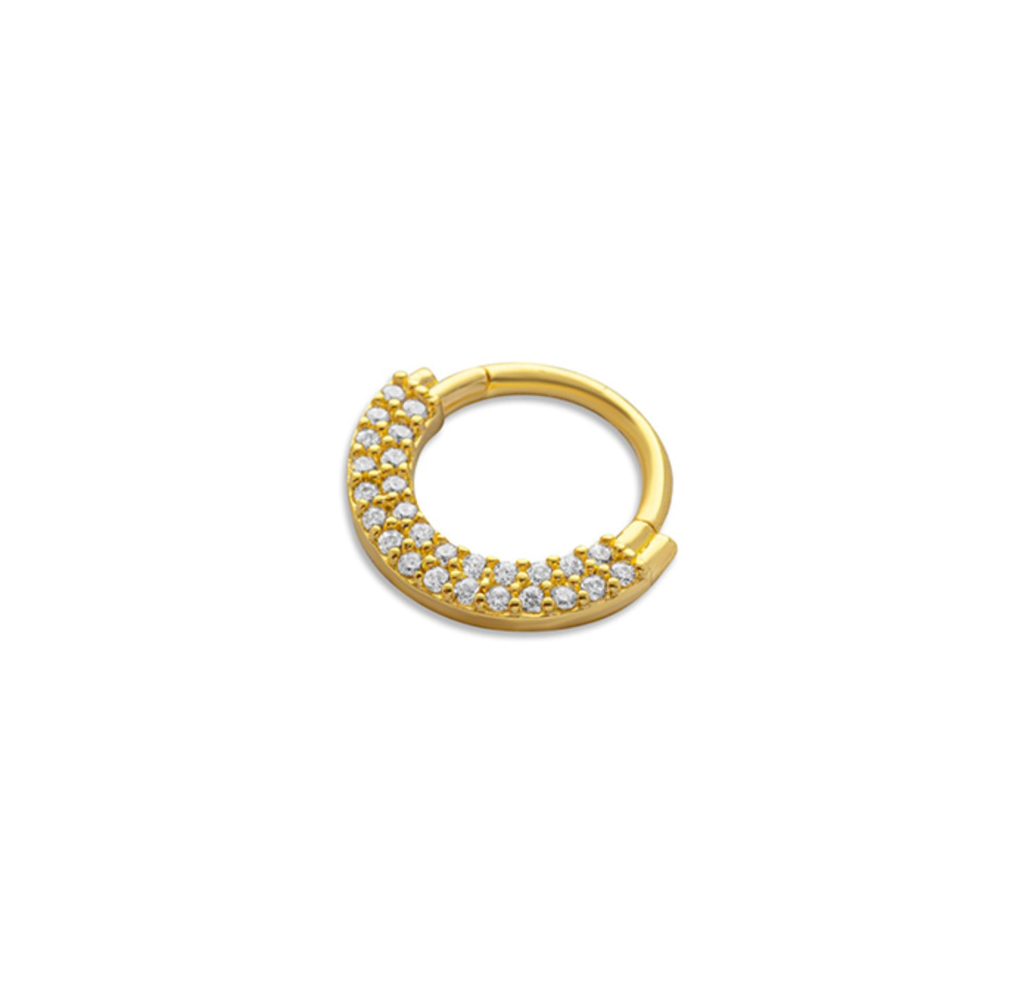 8mm Hoop piercing earring with clear zircons - 14K Solid Yellow Gold