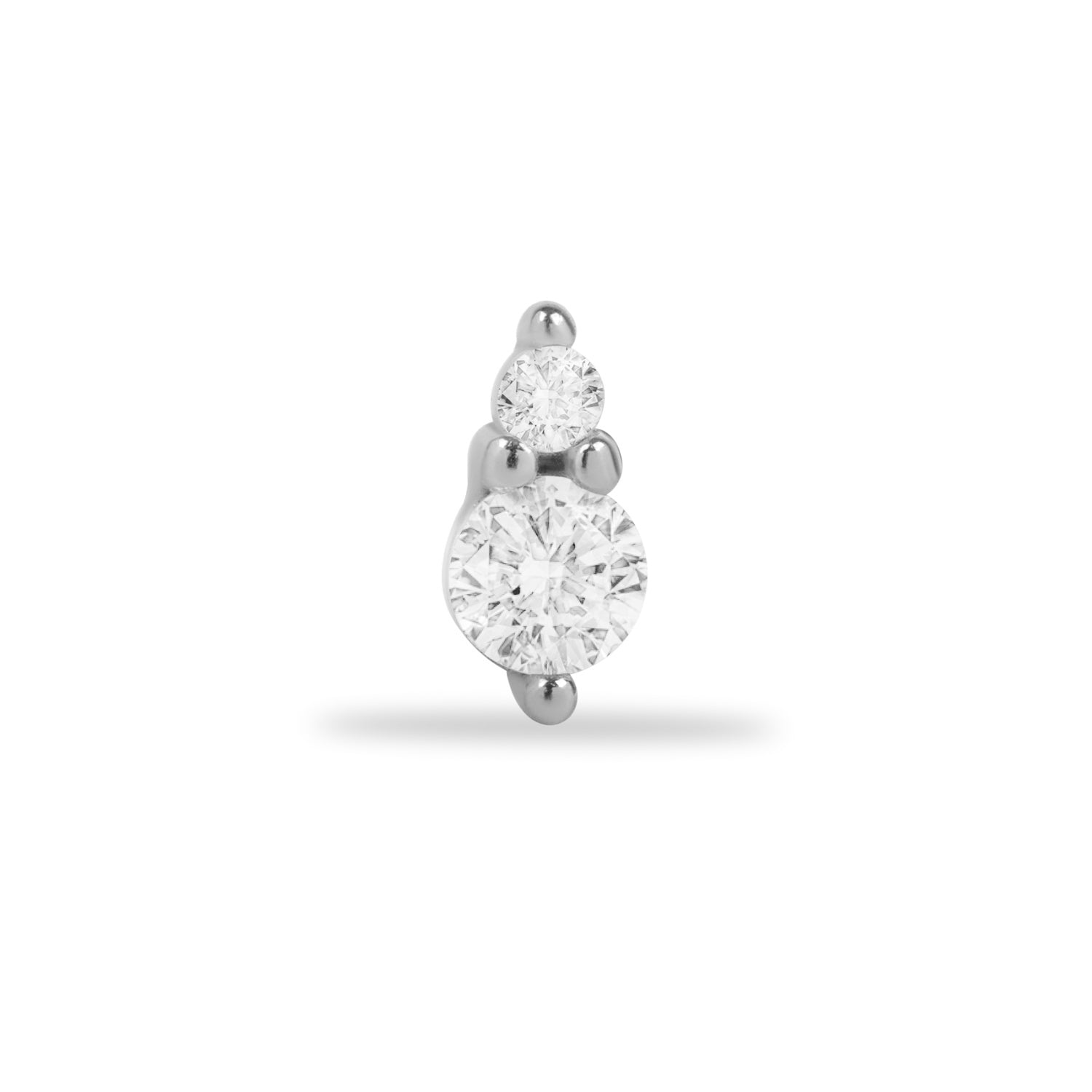 Stud piercing earring with clear zircons - 14K Solid White Gold