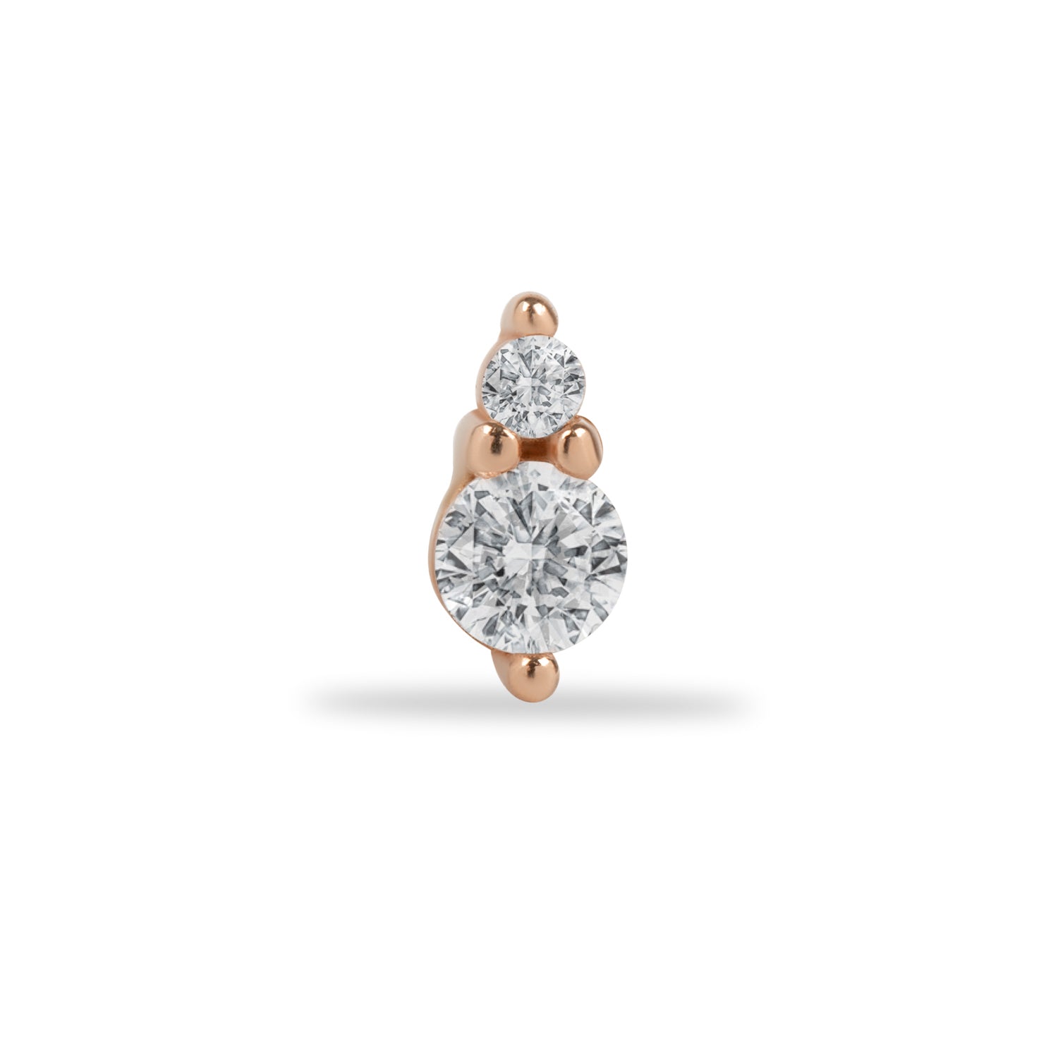 Stud piercing earring with clear zircons - 14K Solid Rose Gold