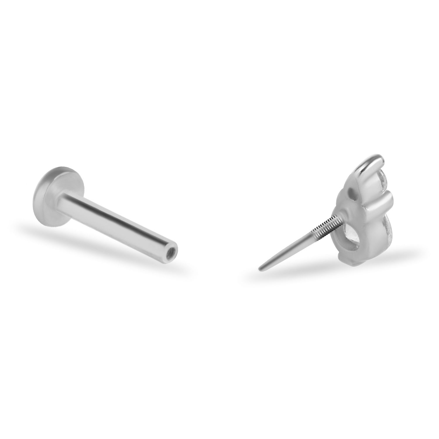 Stud piercing earring with clear zircons - 14K Solid White Gold