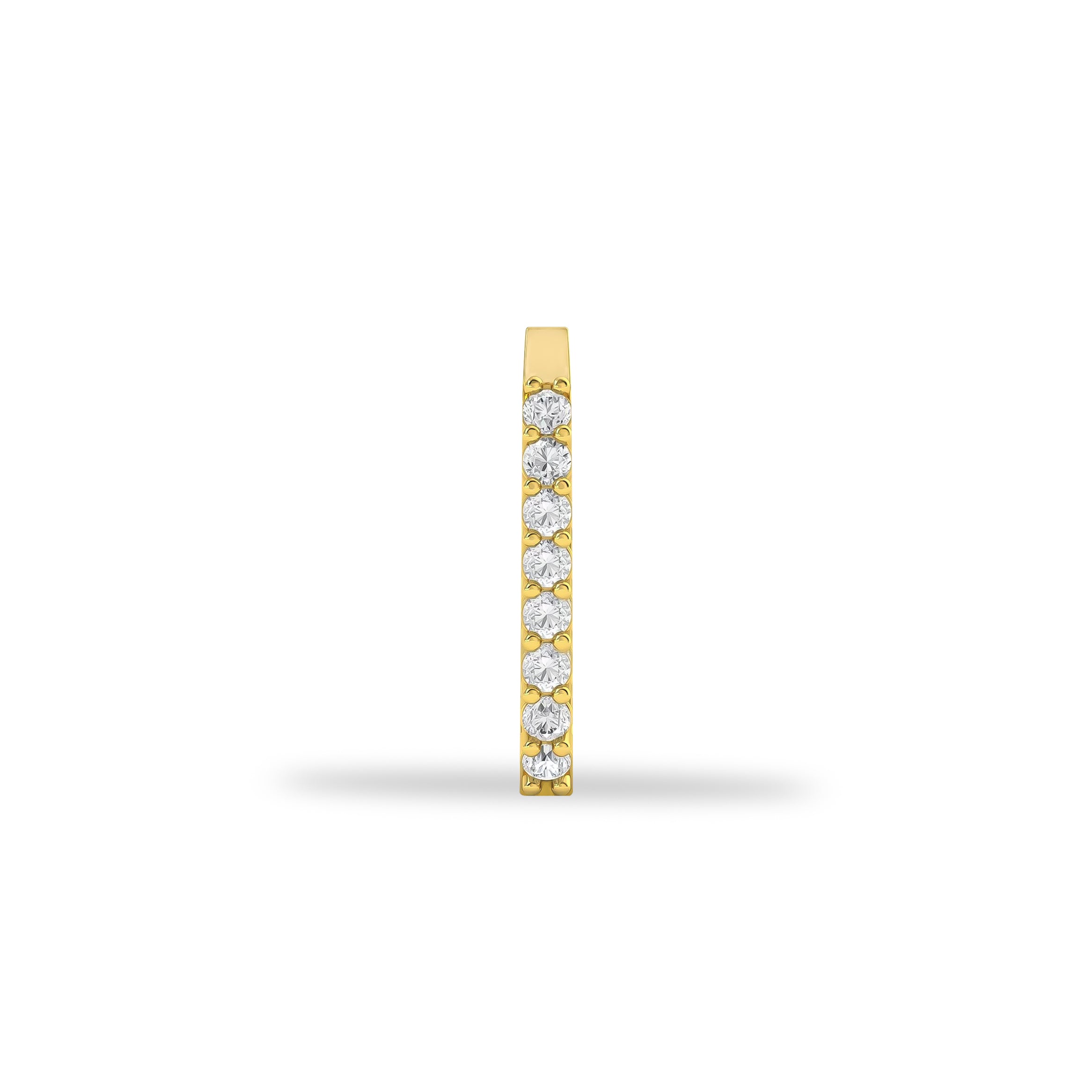 D hoop piercing earring with clear zircons - 14K Solid Yellow Gold