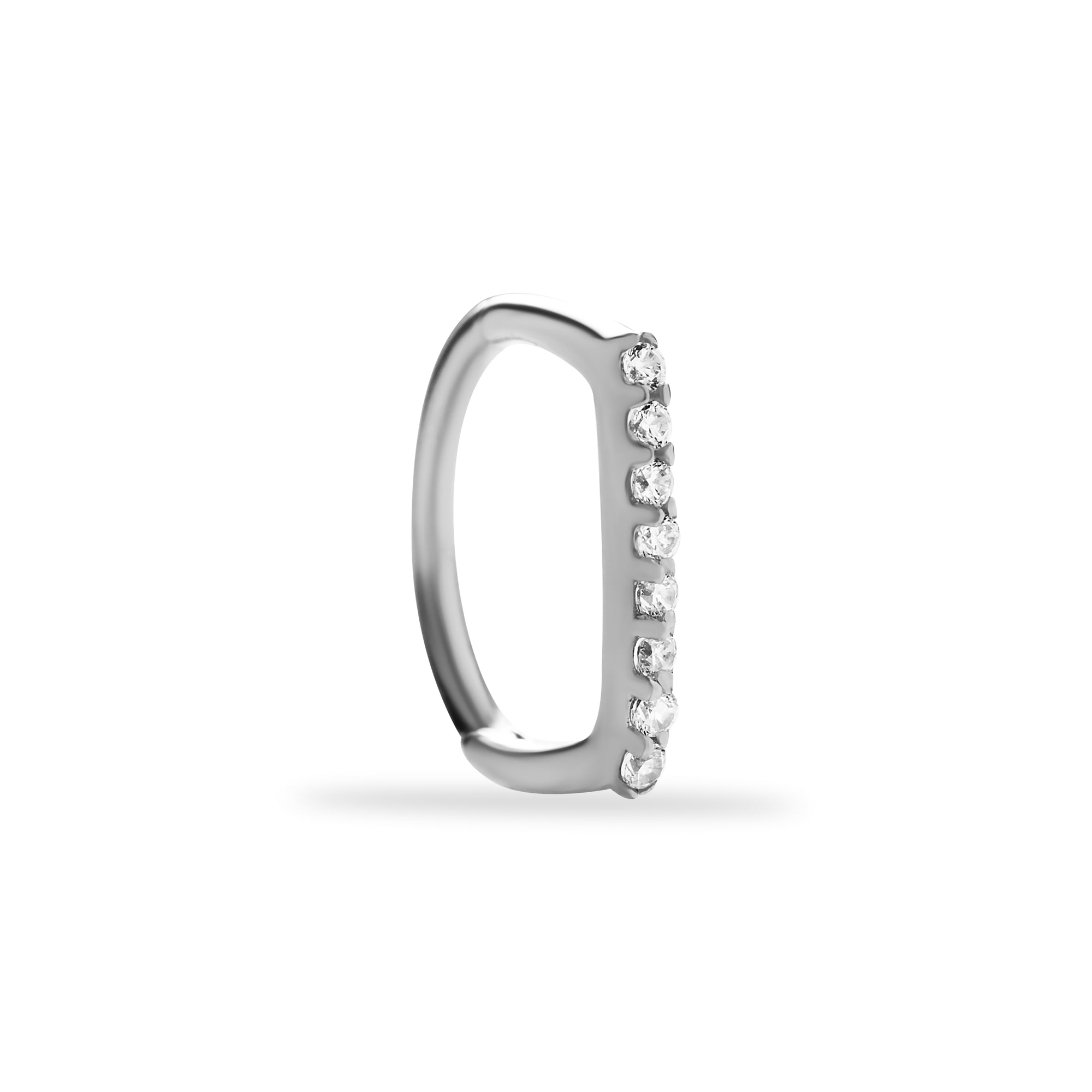 D hoop piercing earring with clear zircons - 14K Solid White Gold