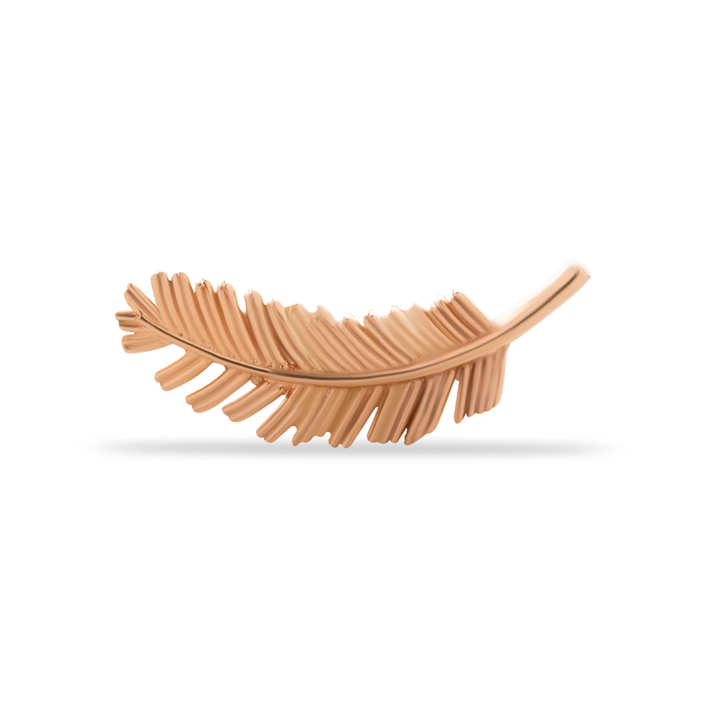 Feather stud piercing earring - 14K Solid Rose Gold