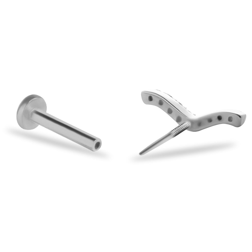 Stud piercing earring with clear zircons - 14K Solid White Gold