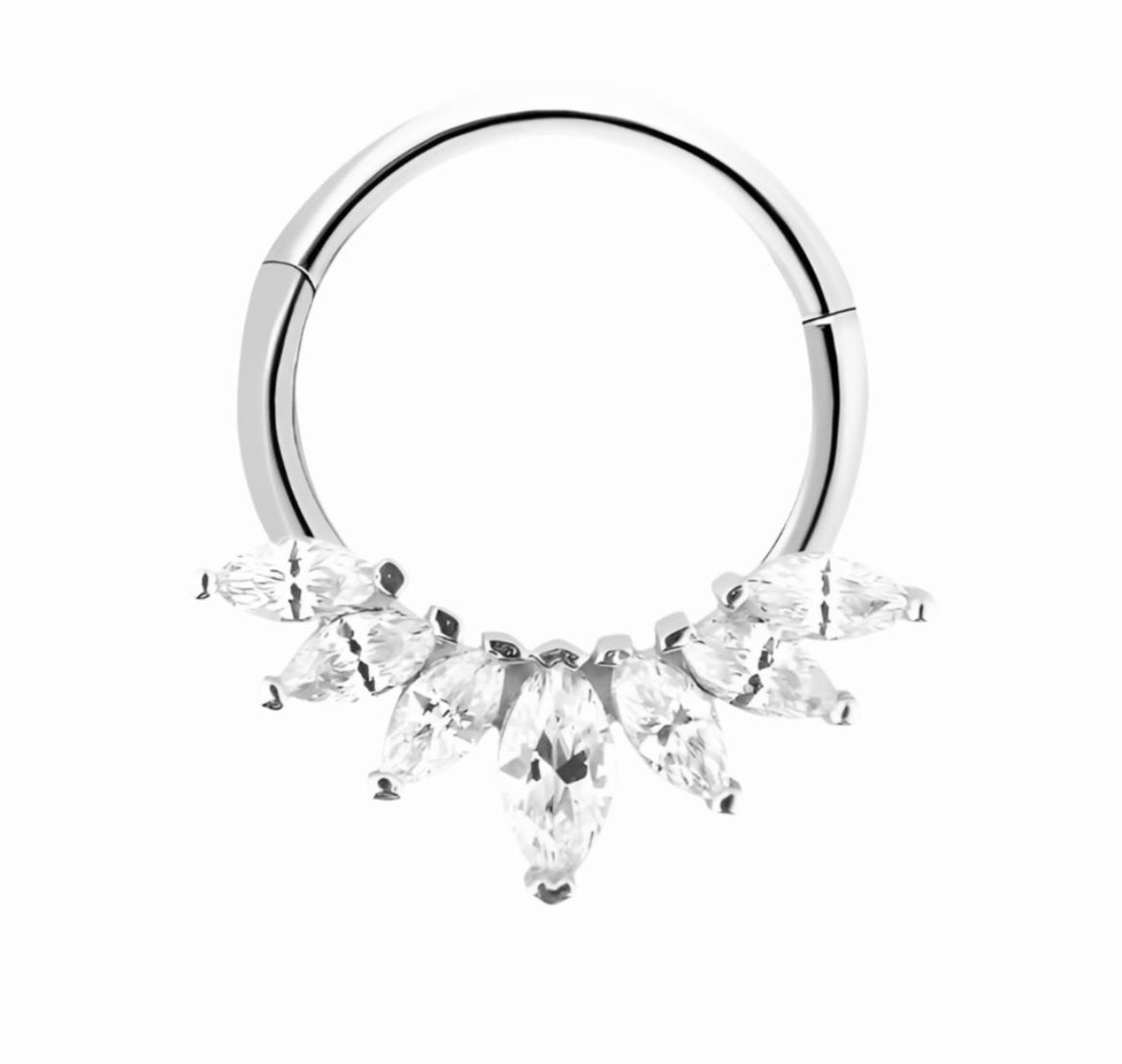 8mm Lotus hoop piercing earring with clear zircons - 14K Solid White Gold