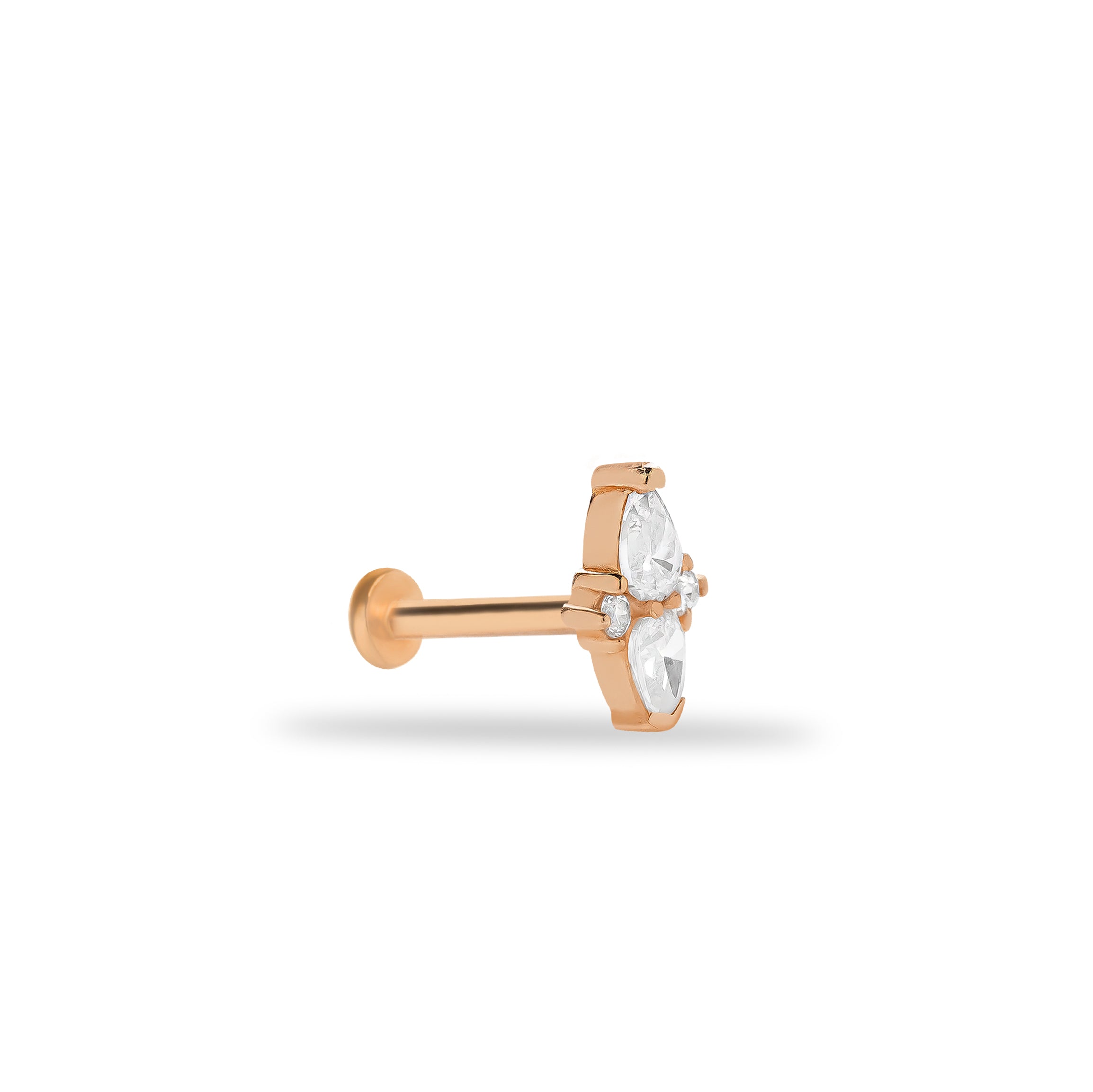 Stud piercing earring with clear zircon- 14K Solid Rose Gold