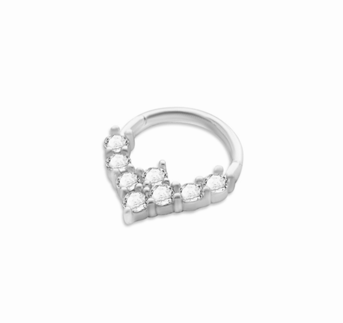 8mm Hoop piercing earring with clear zircons - 14K Solid White Gold