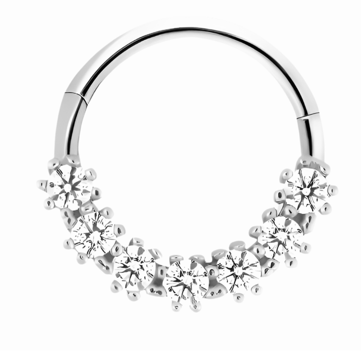 8mm Hoop piercing earring with clear zircons - 14K Solid White Gold